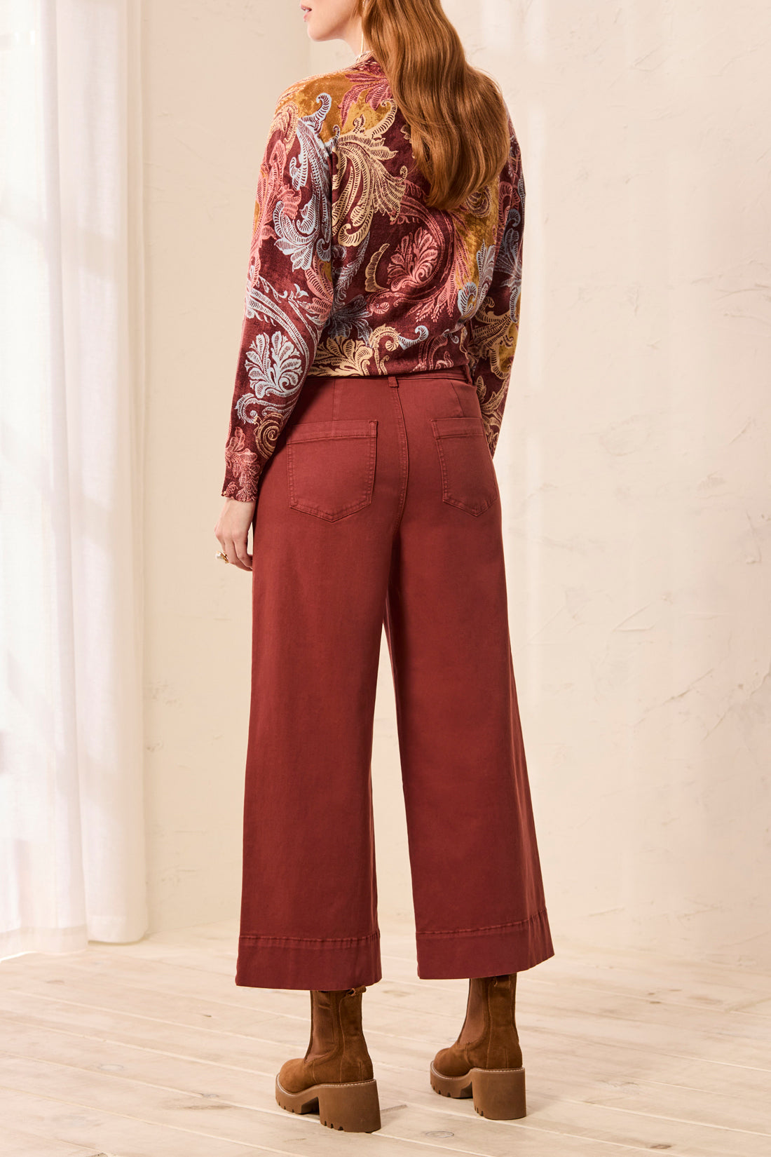 Pantalon large à taille haute terracotta