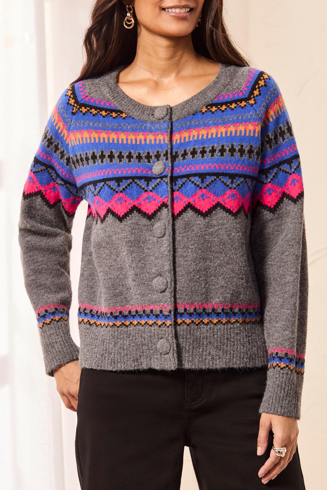 Cardigan en jacquard à col rond