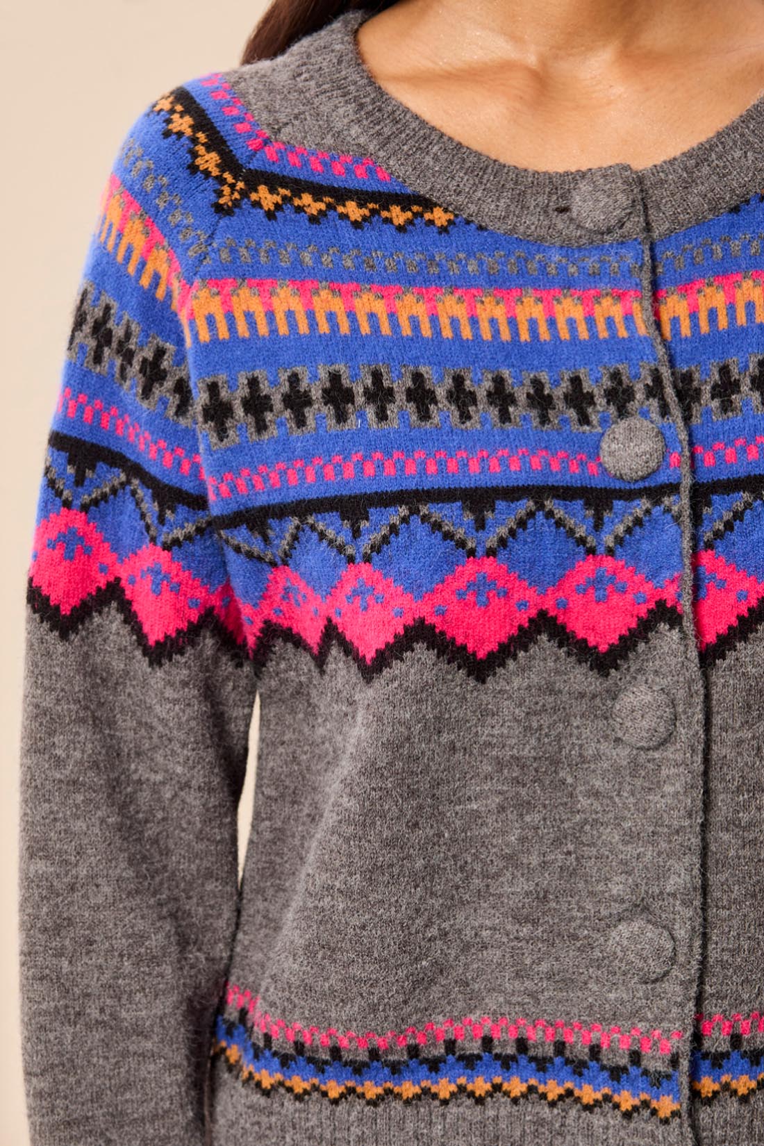 Cardigan en jacquard à col rond