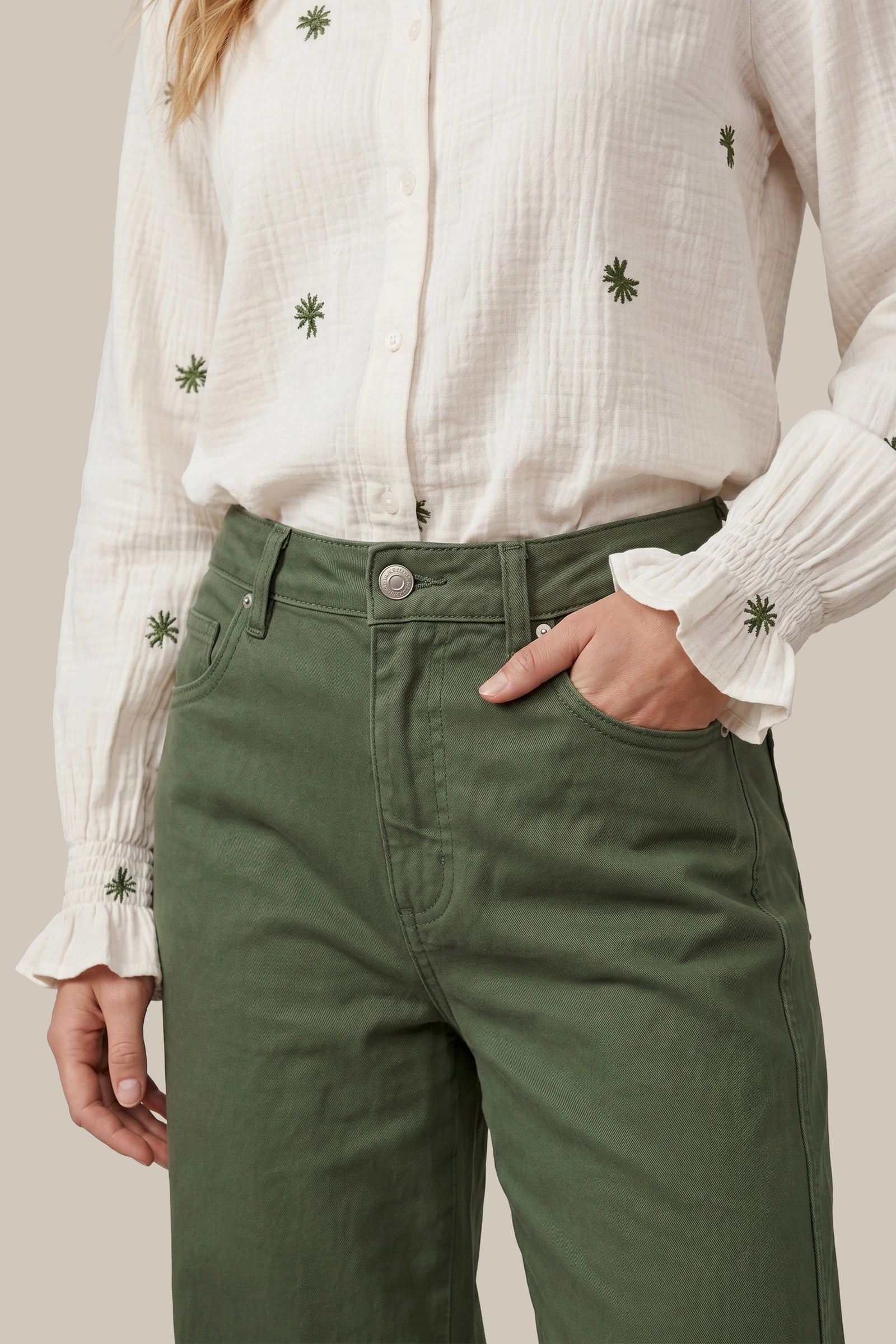 Pantalon large à taille haute kaki
