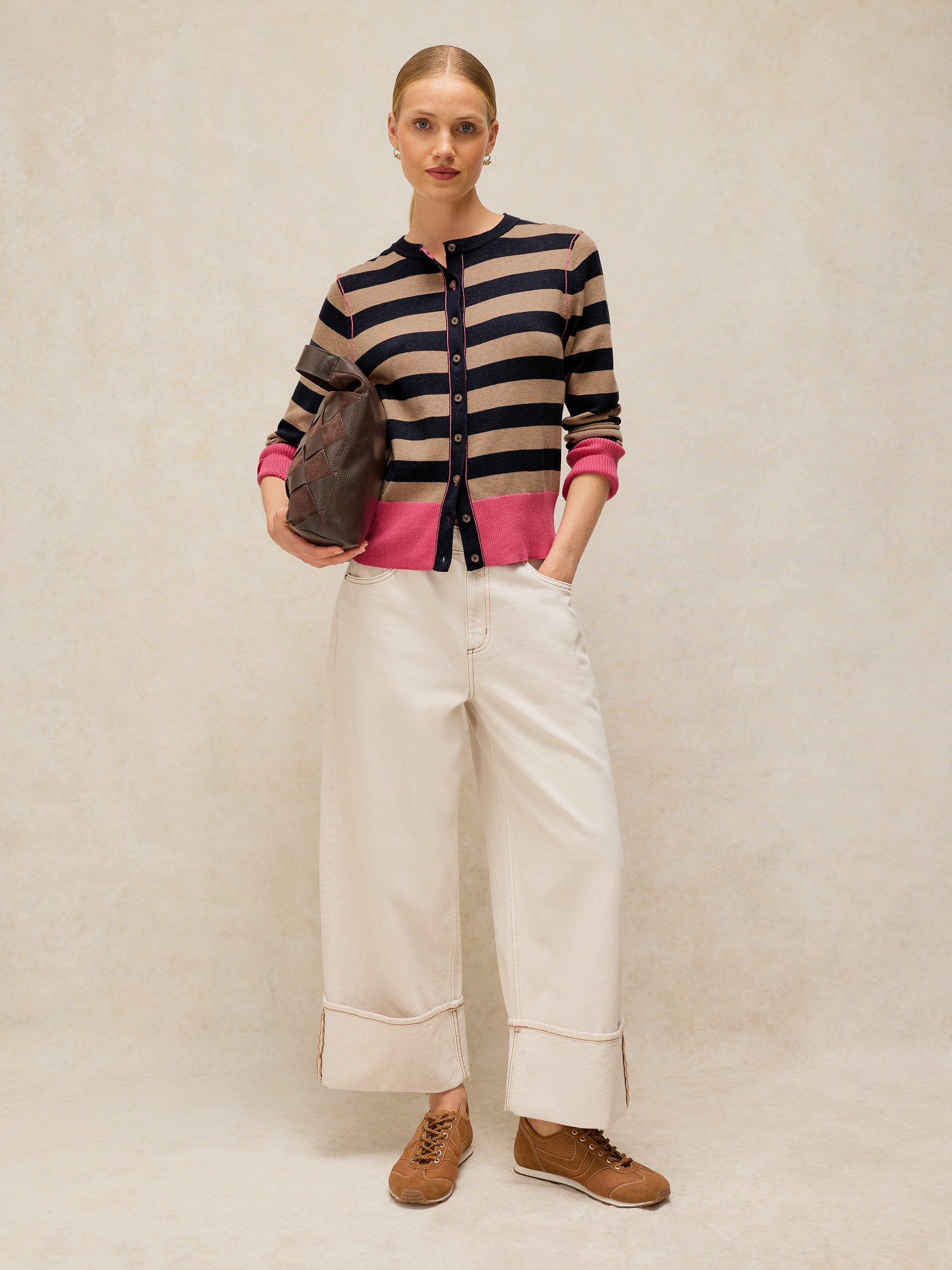 Cardigan Lois rayé marine et rose