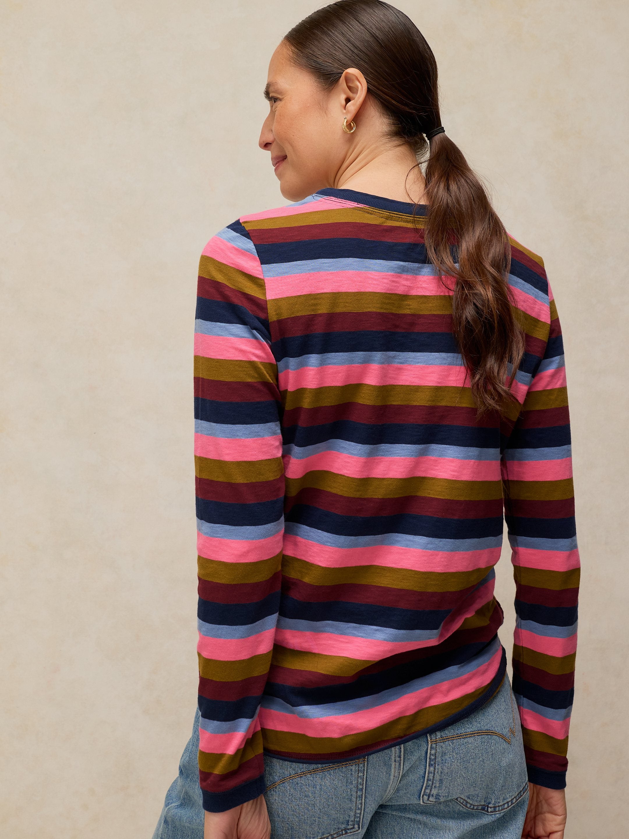 Pull rayé rose multicolore