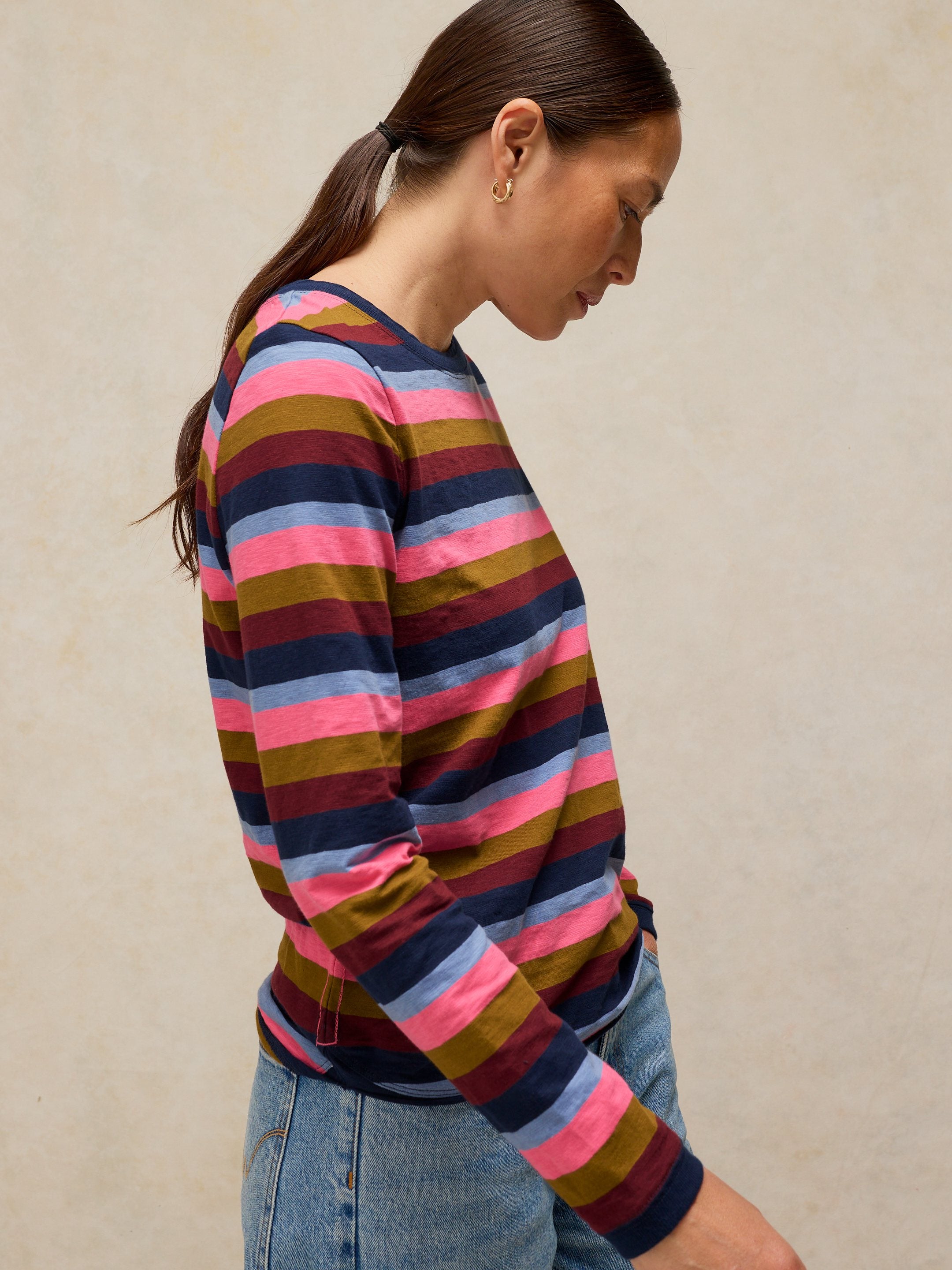 Pull rayé rose multicolore