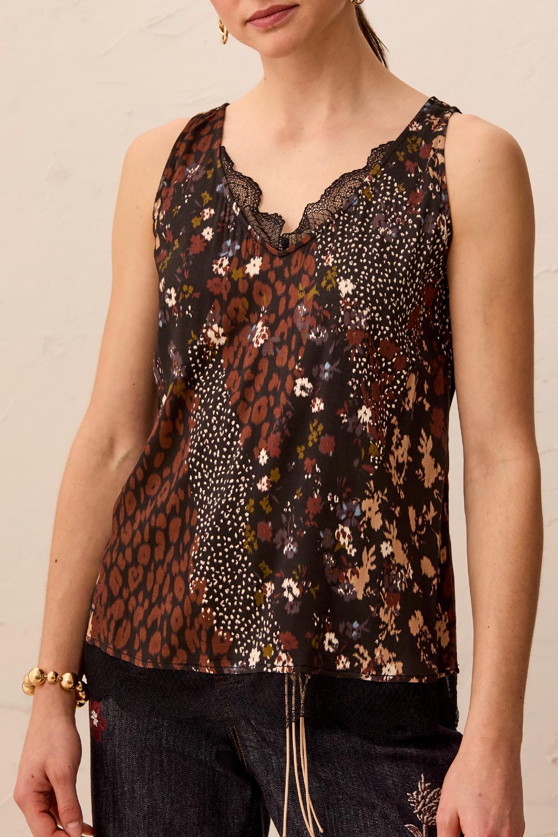 Camisole imprimée avec dentelle