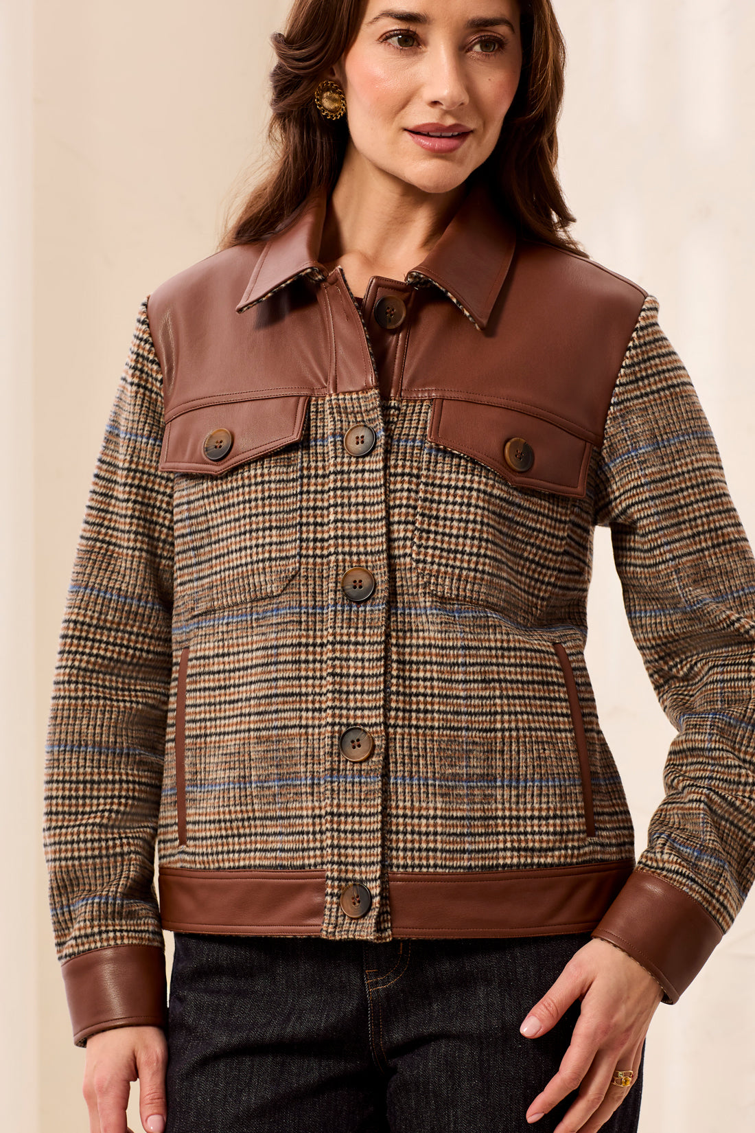 Veste tweed et similicuir