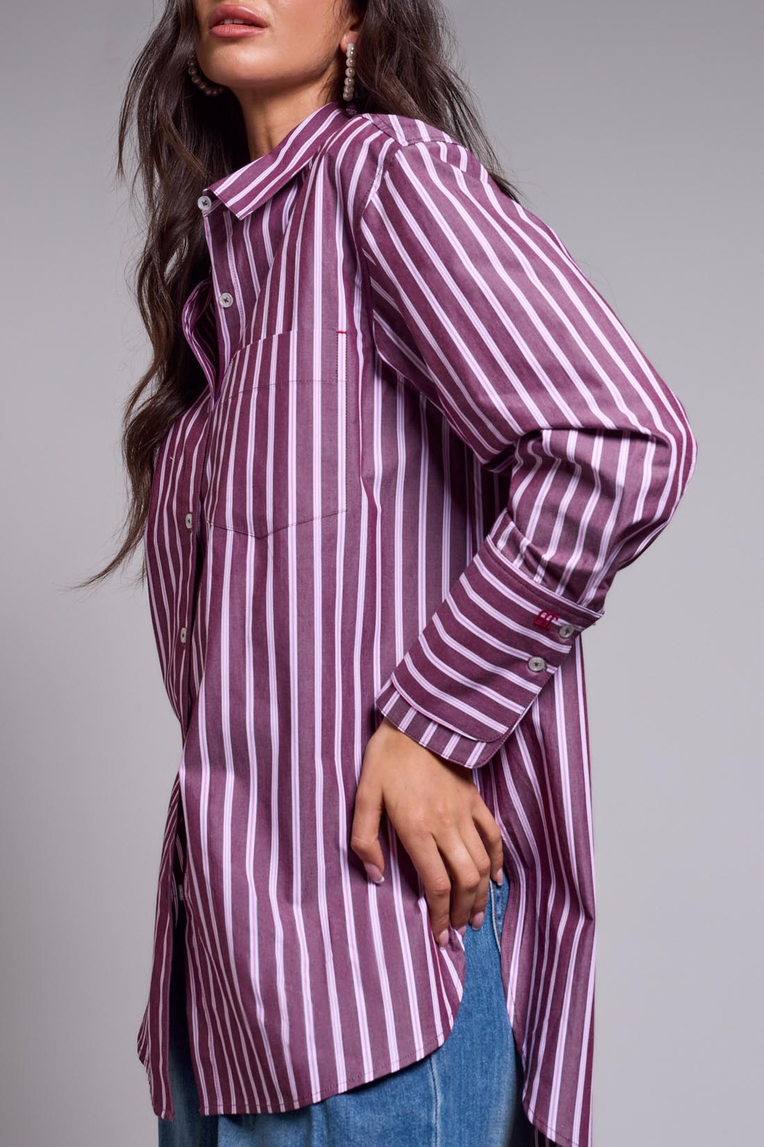 Chemise rayée prune