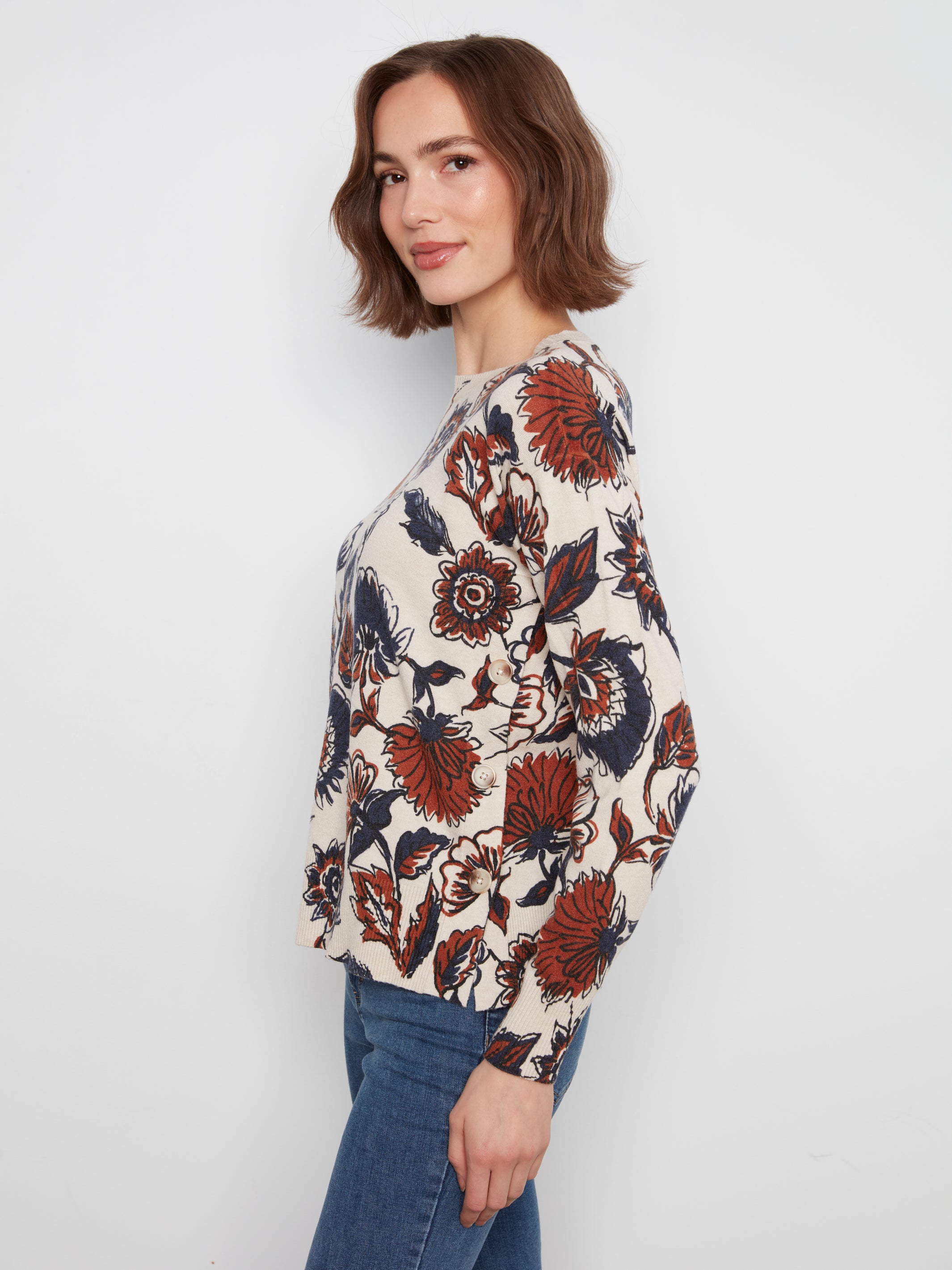 Pull à col rond à imprimé fantaisie et crème