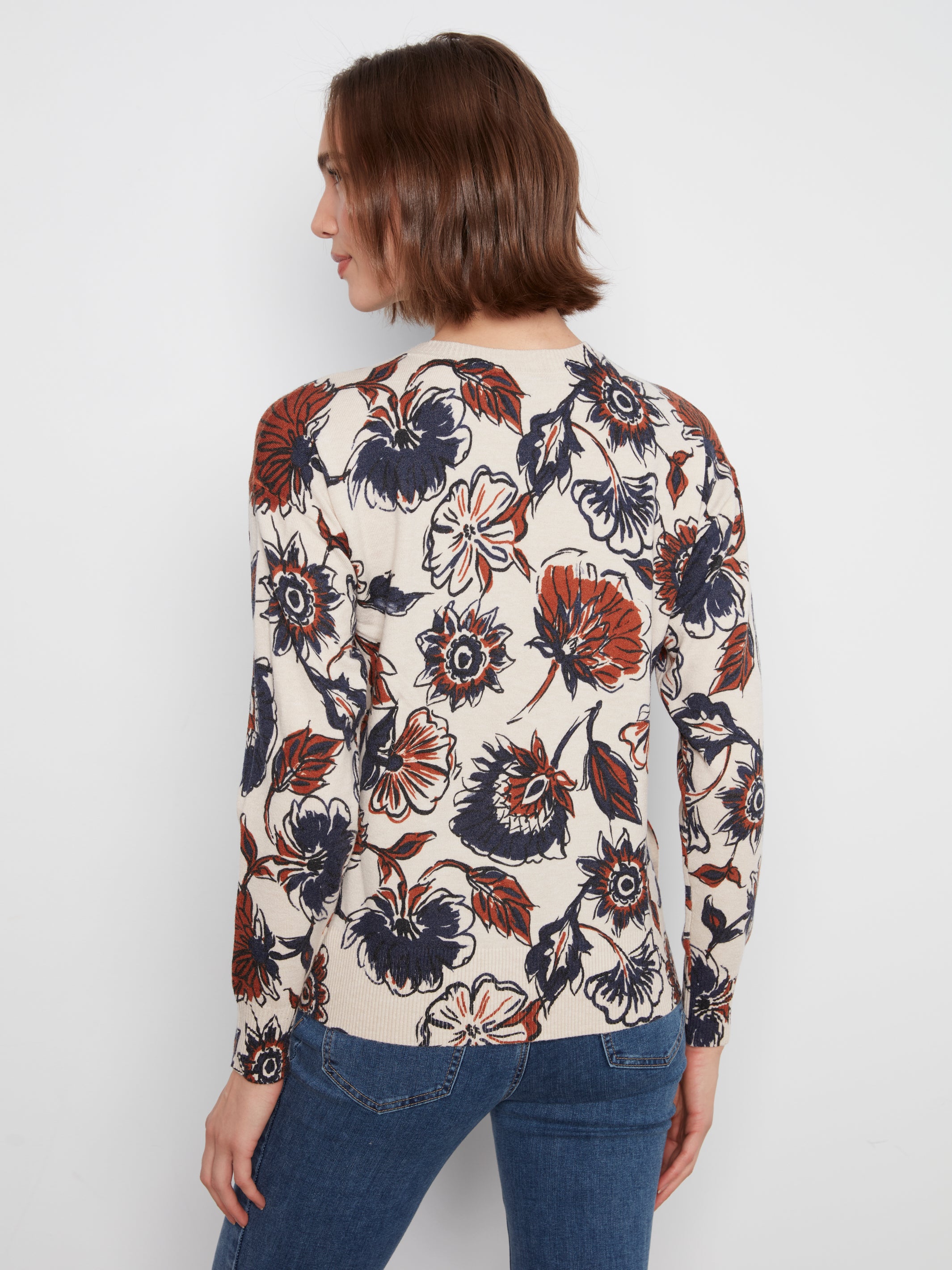 Pull à col rond à imprimé fantaisie et crème
