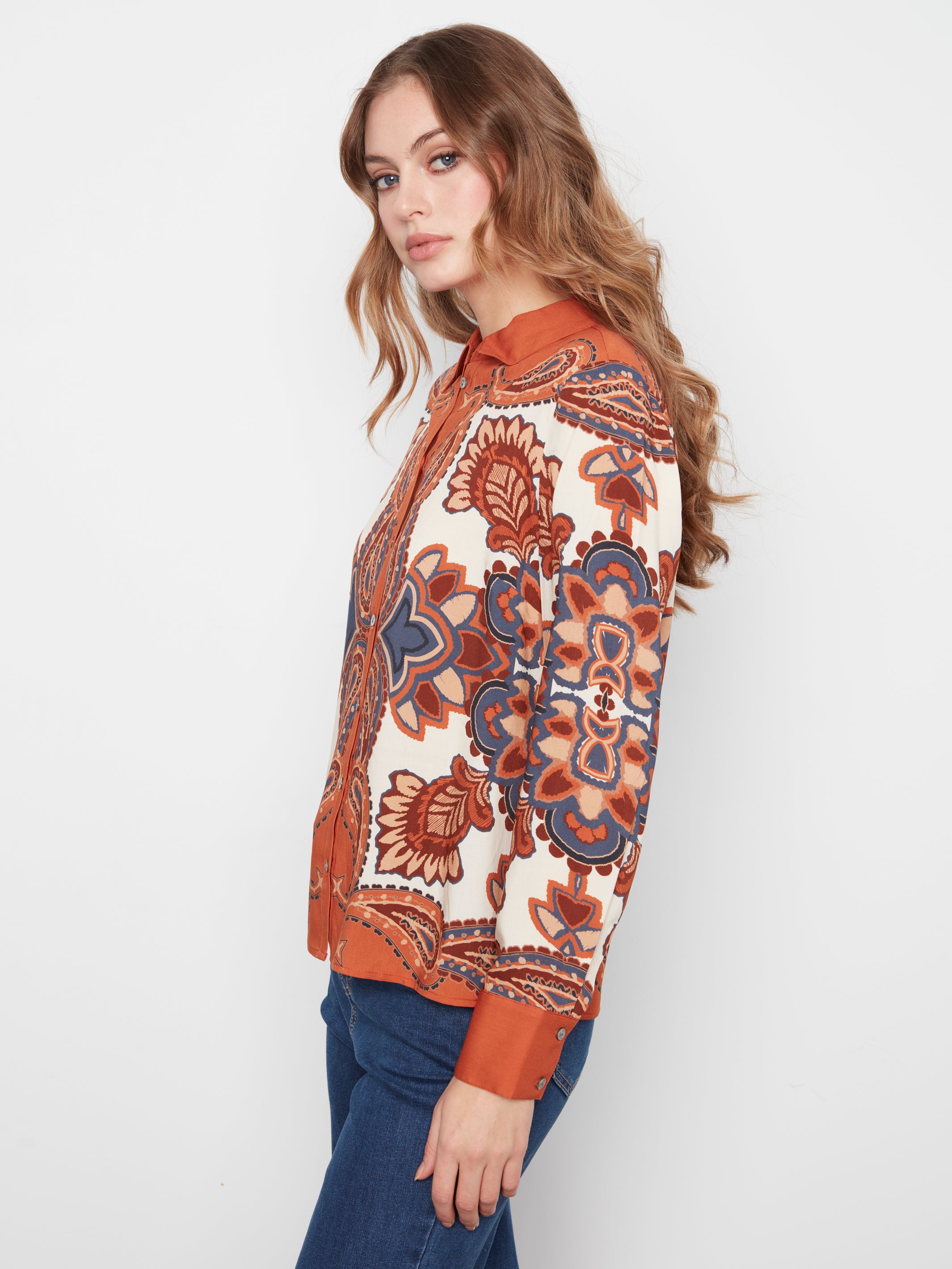 Chemise boutonnée à imprimé boteh