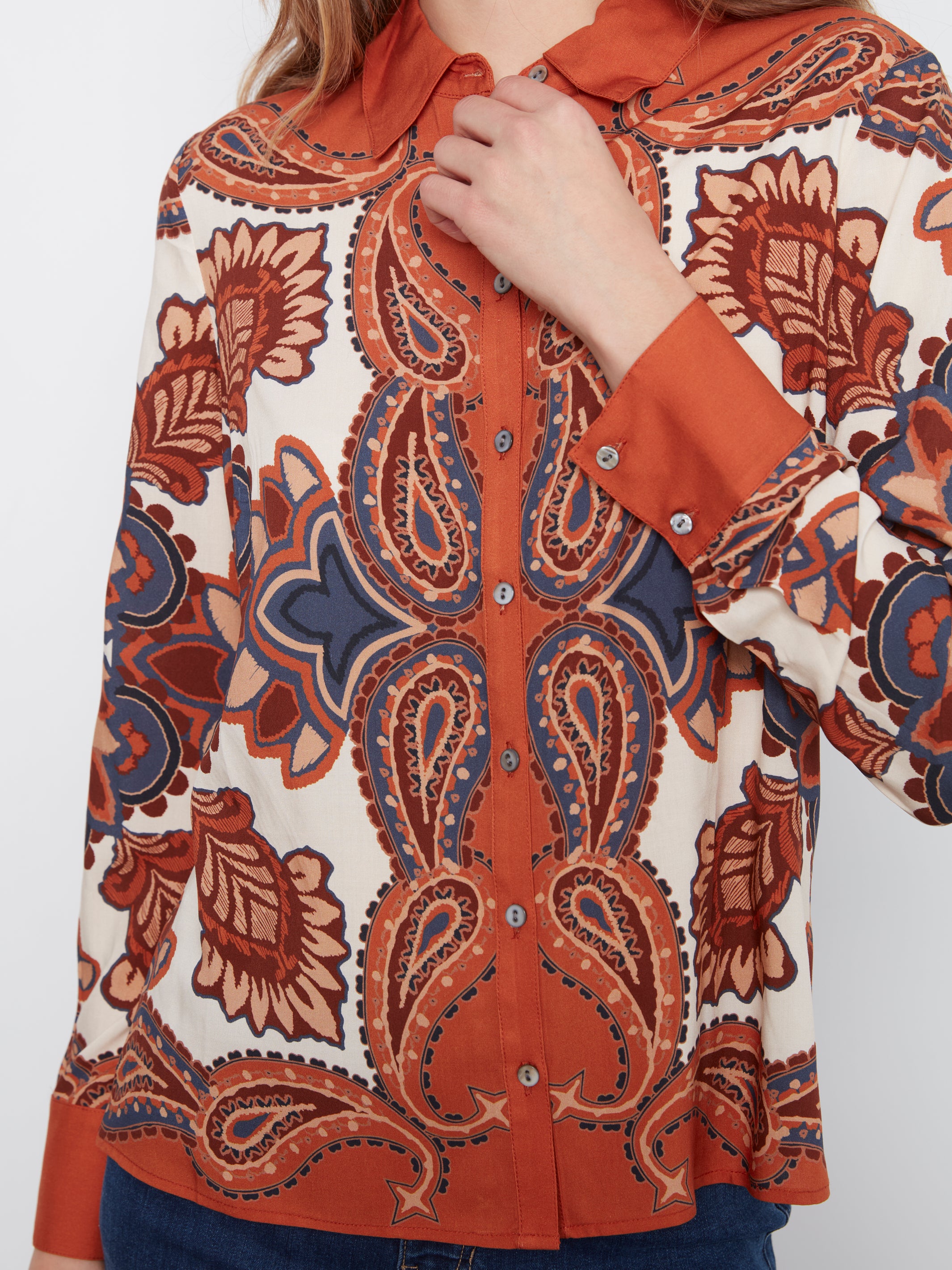 Chemise boutonnée à imprimé boteh