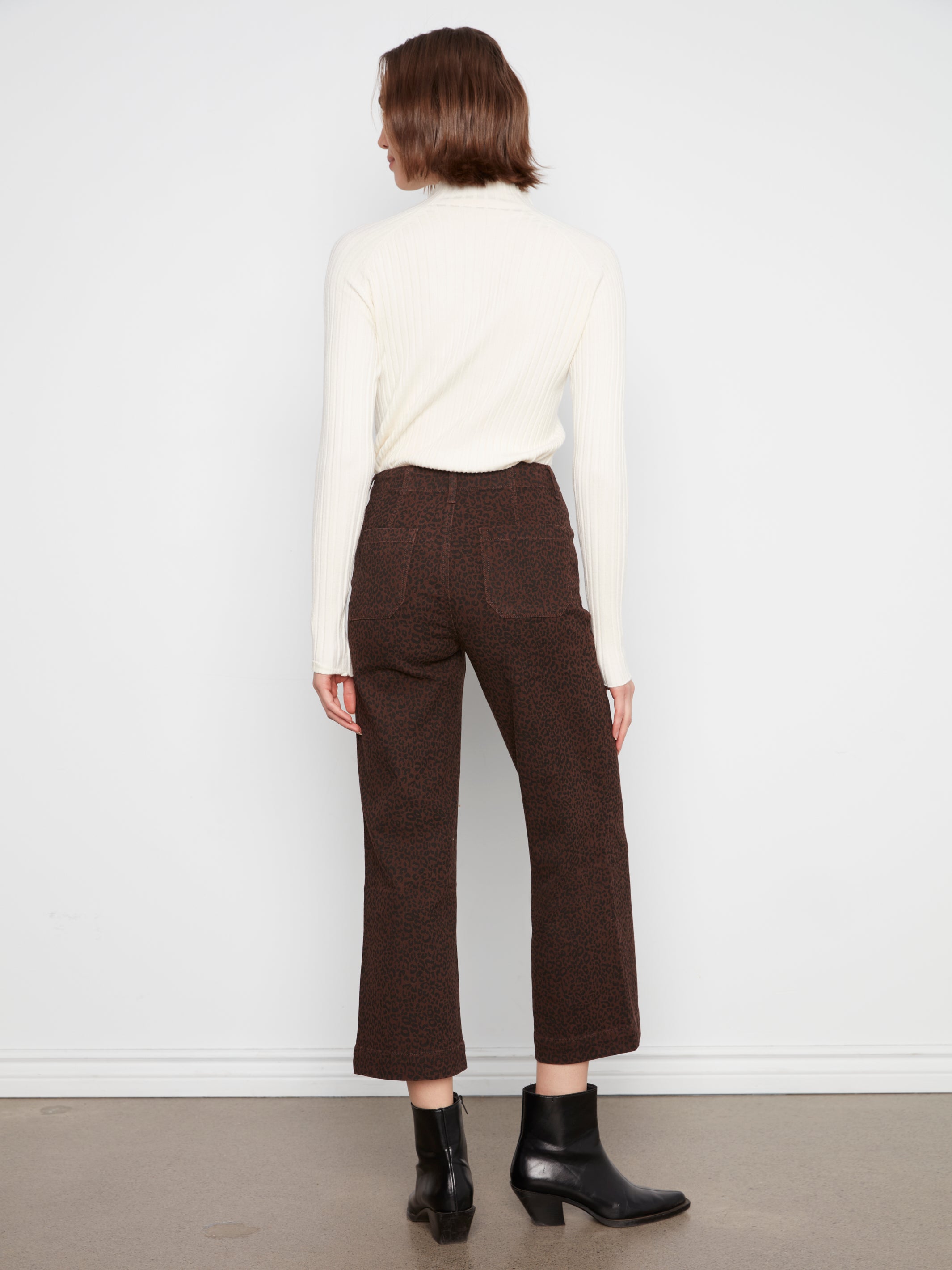 Pantalon à jambes larges léopard brun