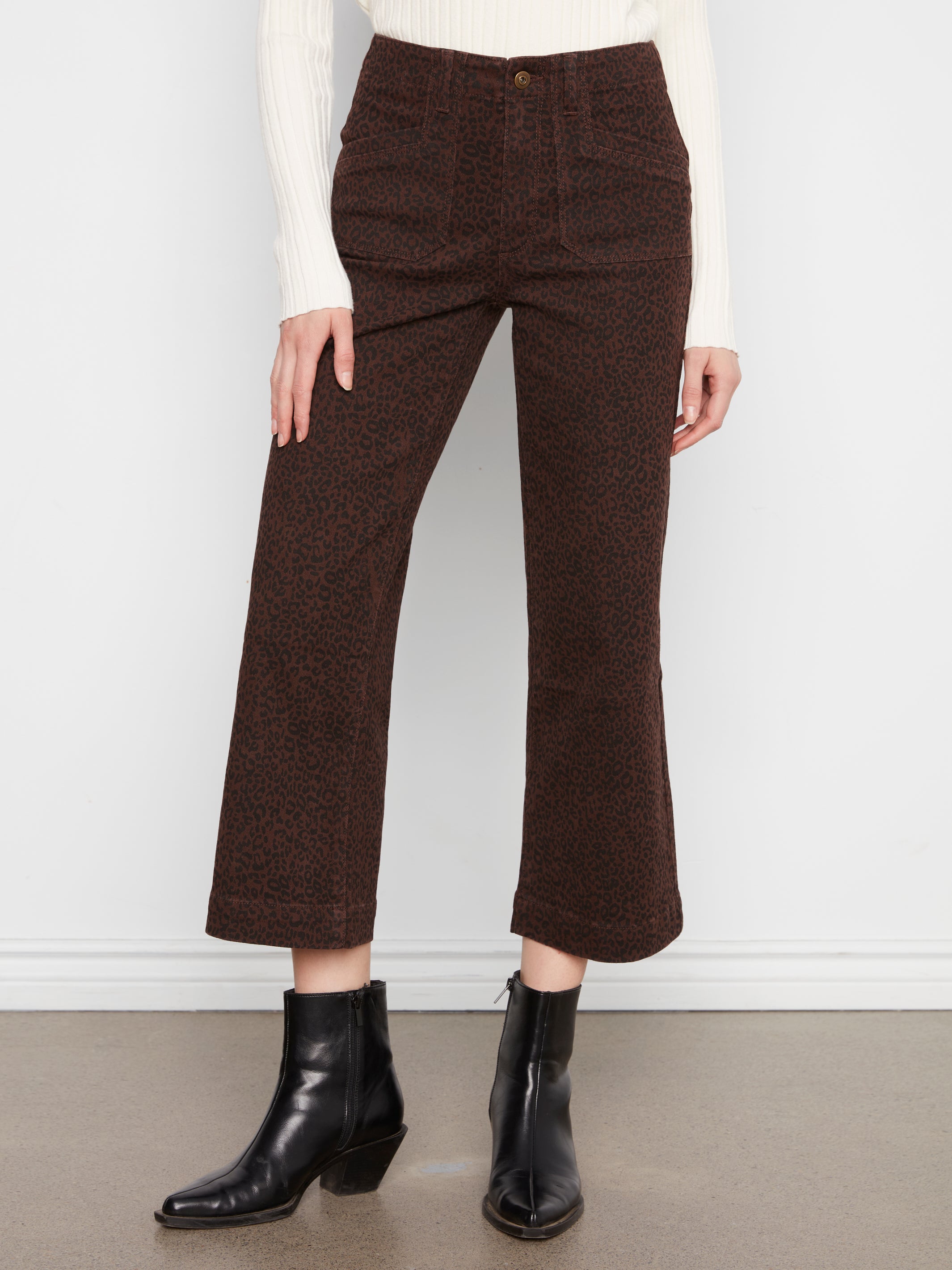 Pantalon à jambes larges léopard brun