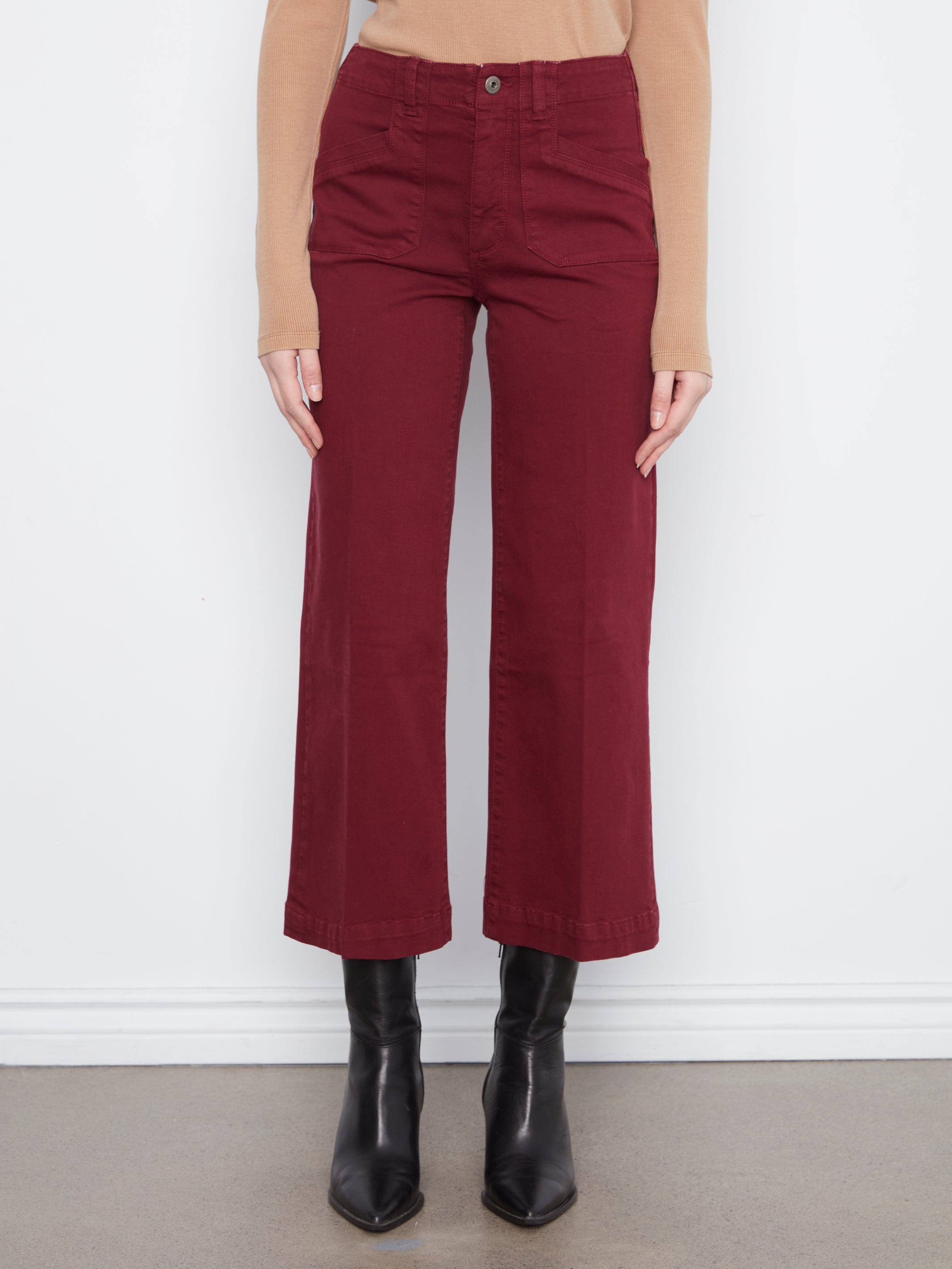 Pantalon large à taille haute merlot