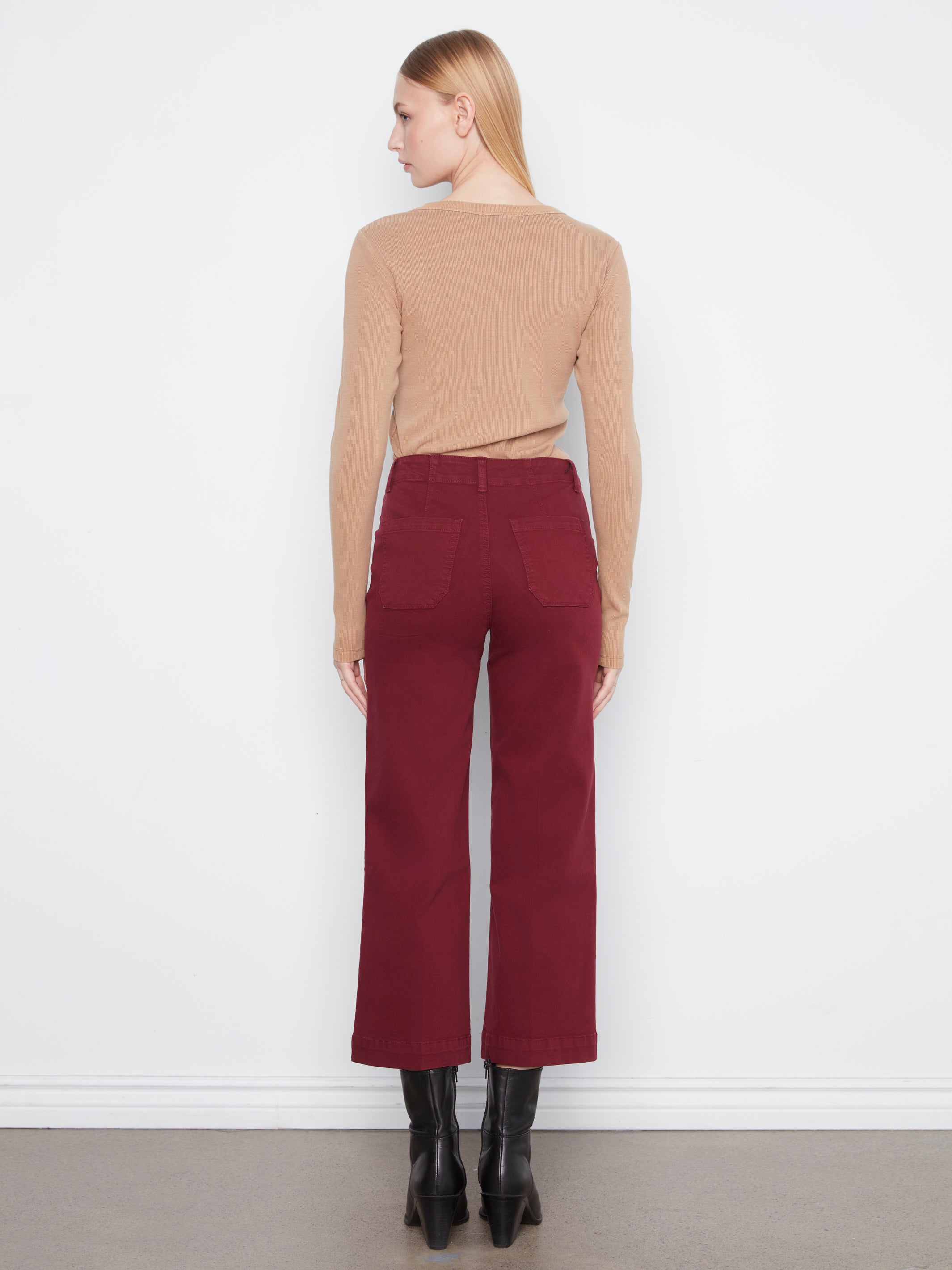 Pantalon large à taille haute merlot