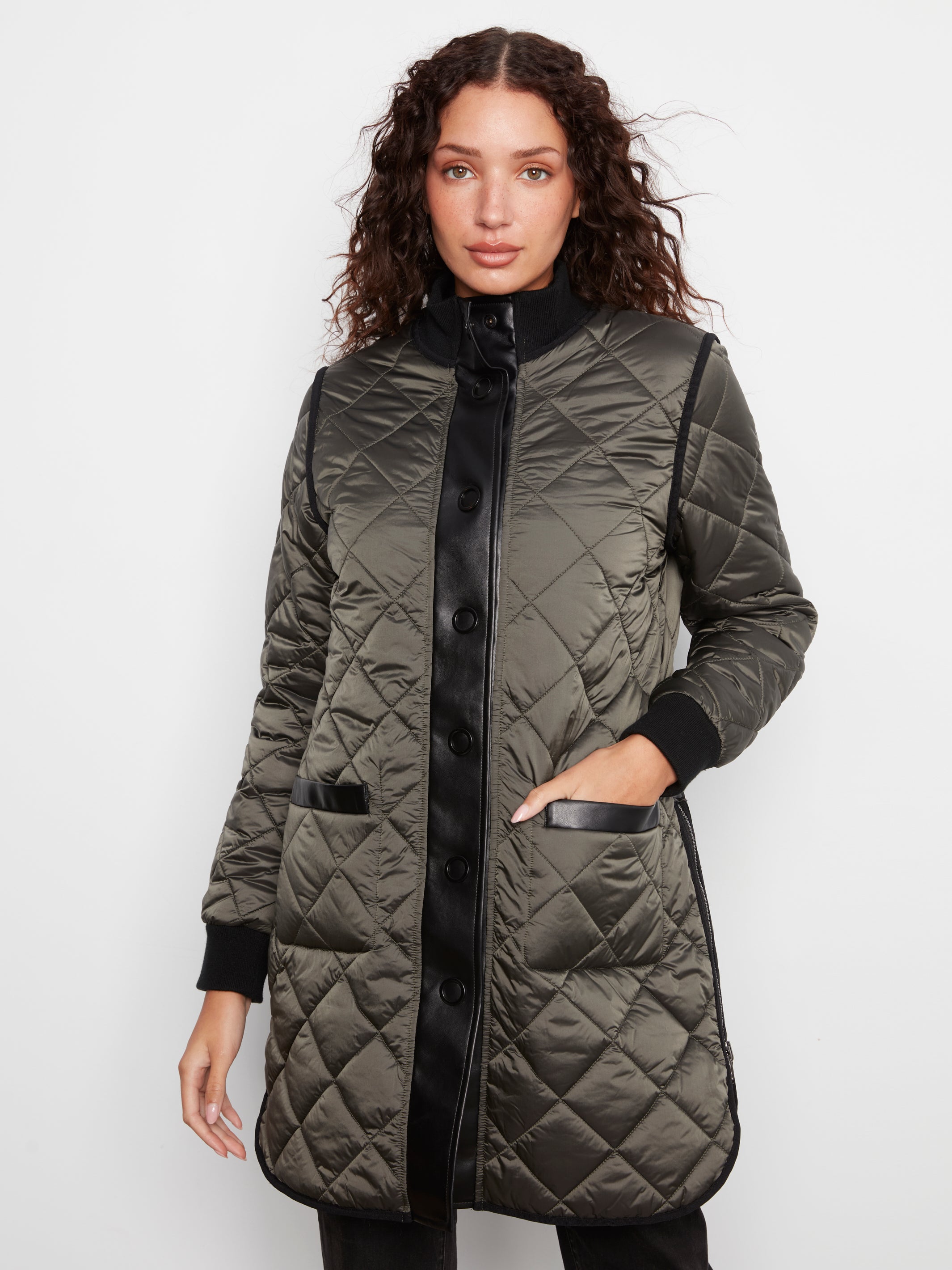 Manteau matelassé long vert épinette