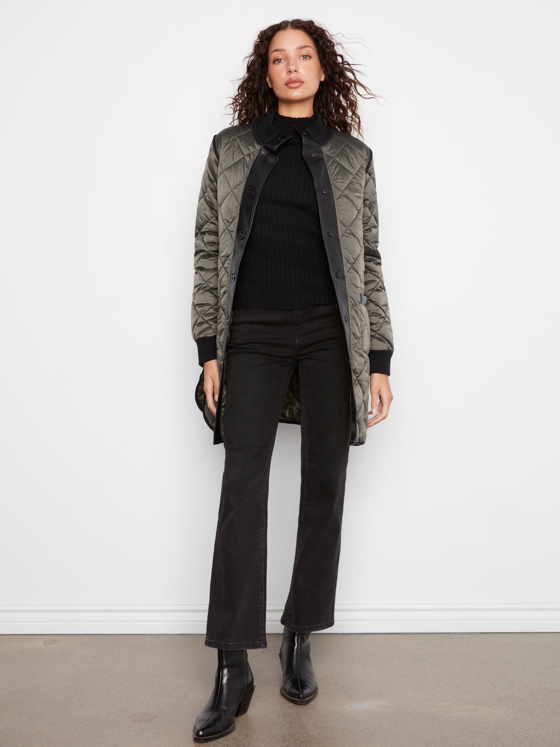 Manteau matelassé long vert épinette