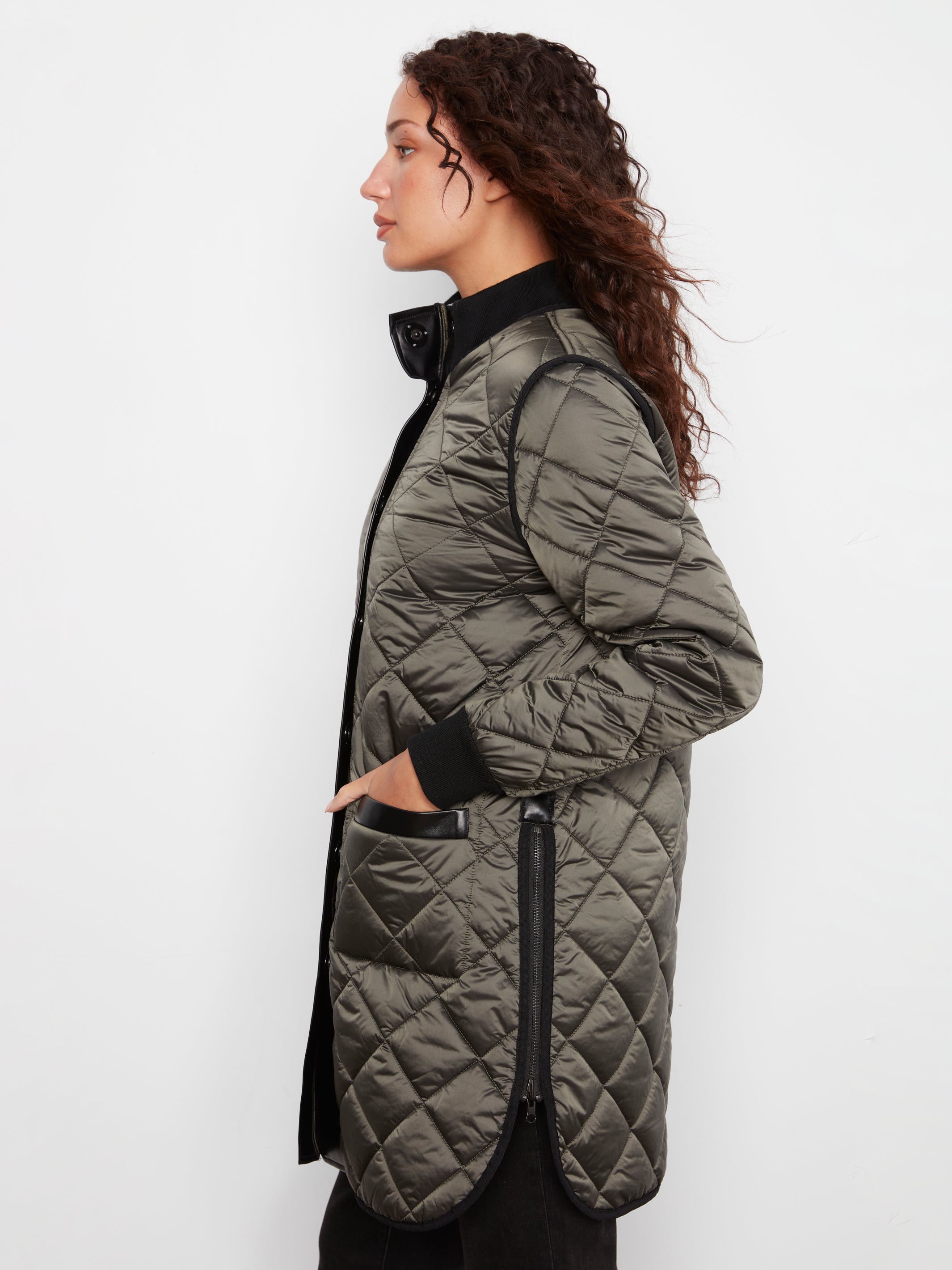 Manteau matelassé long vert épinette