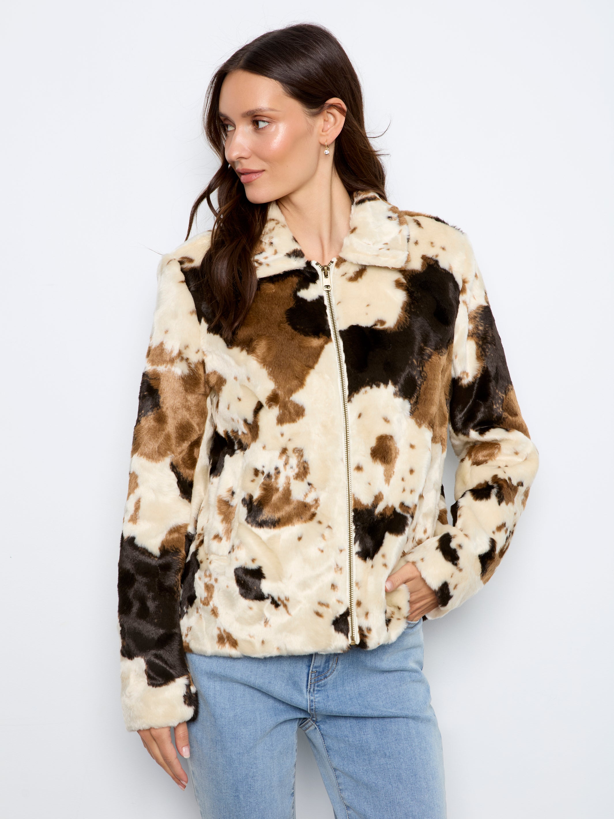 Veste en fausse fourrure à imprimé vache
