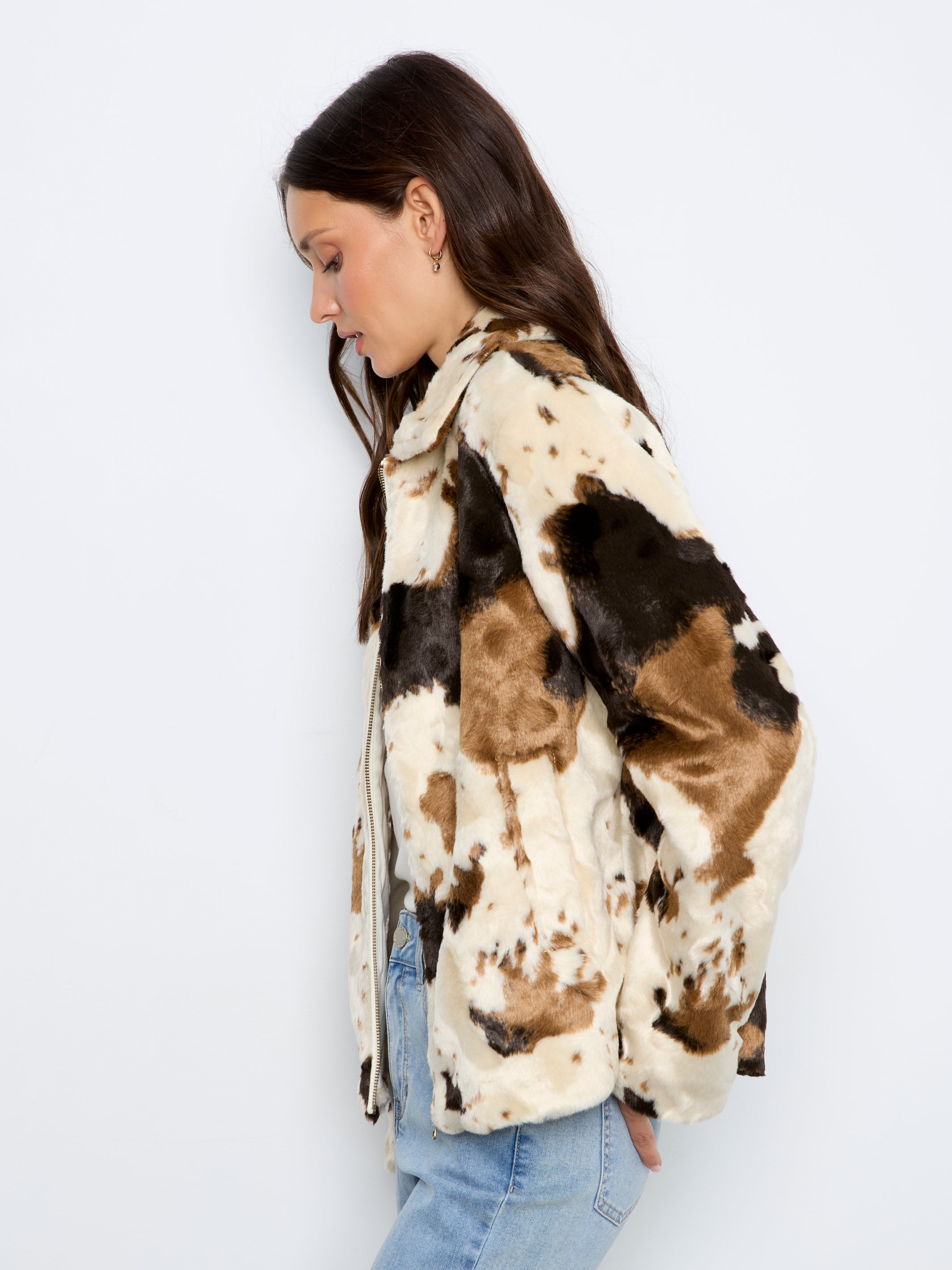 Veste en fausse fourrure à imprimé vache