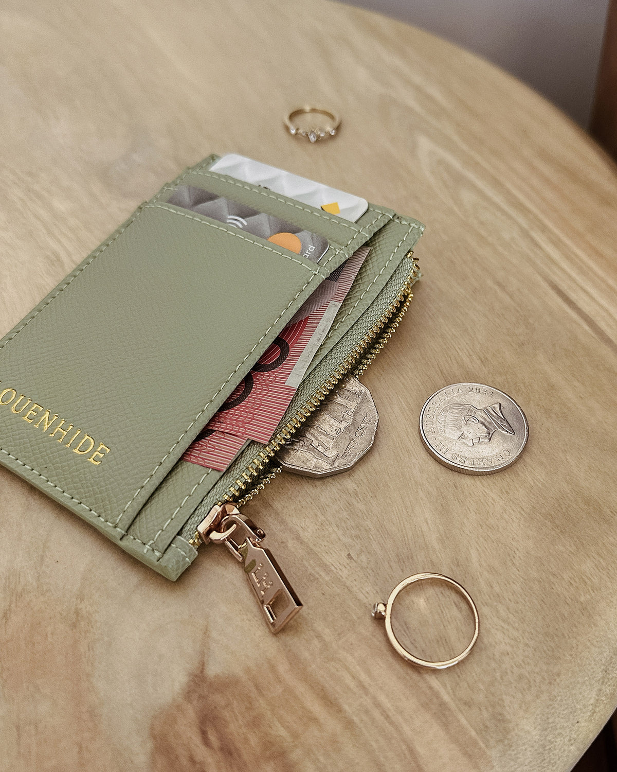 Porte-cartes compact texturé Cara - Noir, camel ou vert sauge
