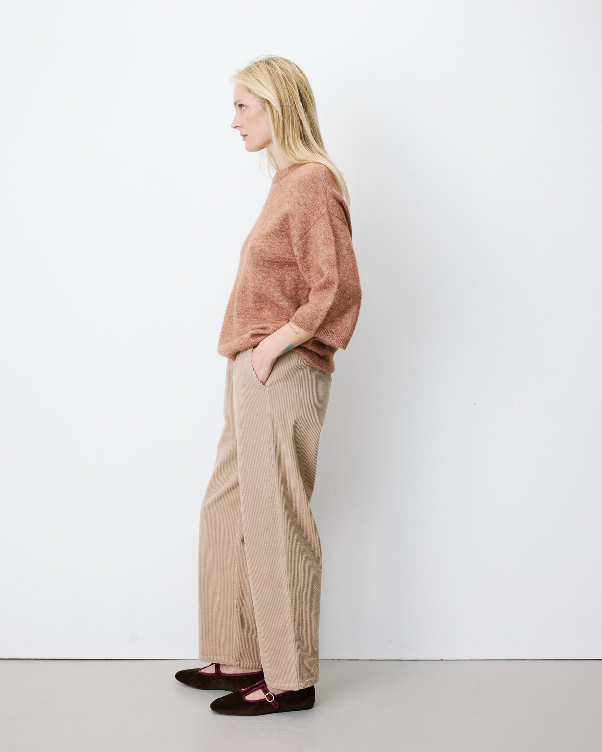 Pull ample à manches trois-quarts Asher couleur café