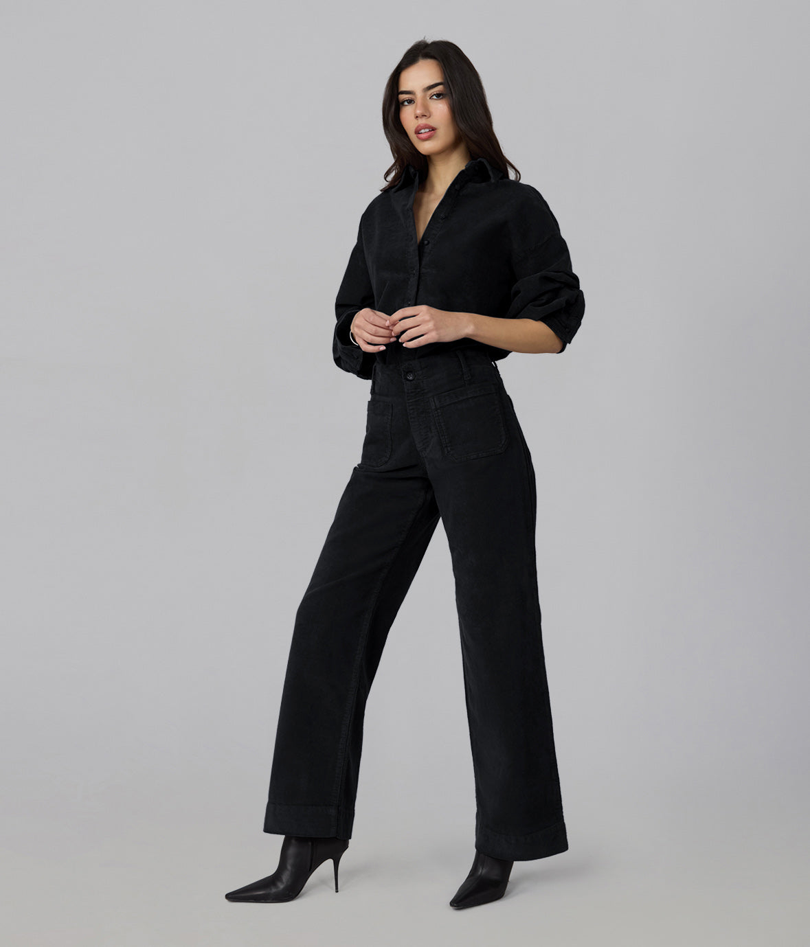 Pantalon Colette noir en velours cotelé