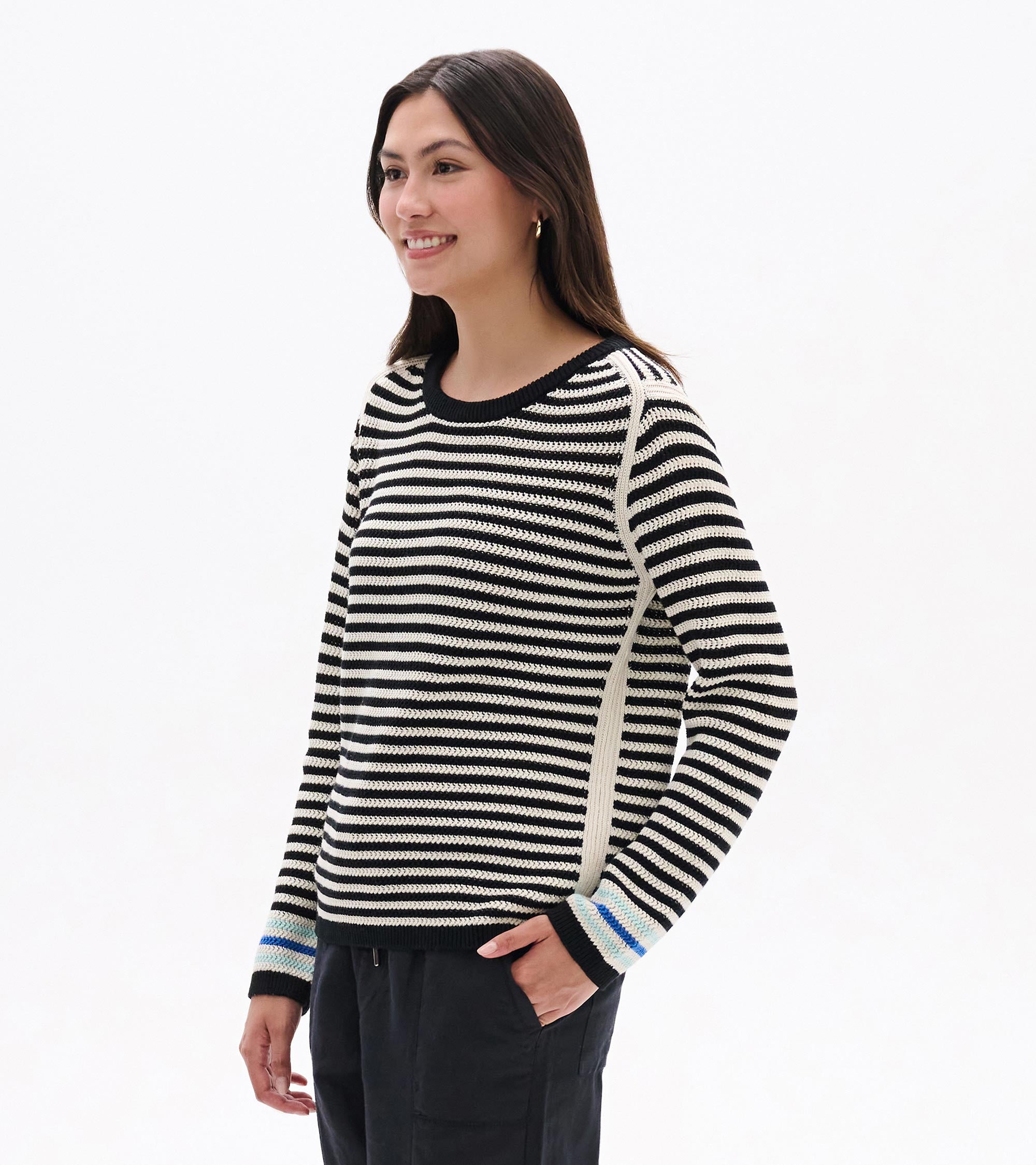 Pull en tricot pointelle - Rayures noires classiques | Hatley