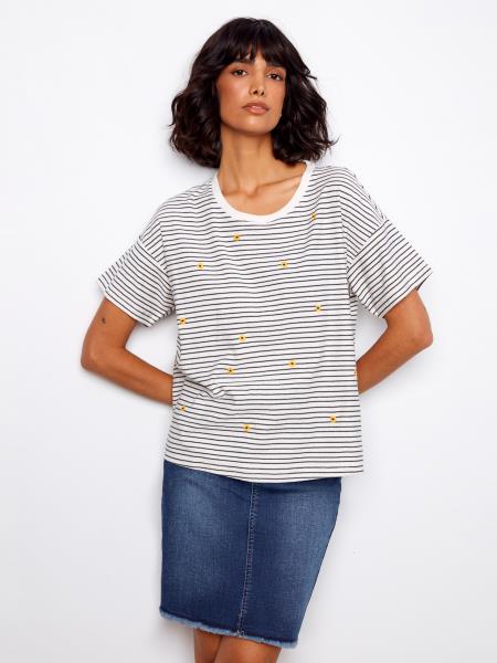 T-shirt avec broderie florale C1387 - Marine