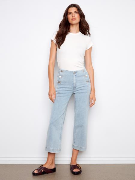 Pantalon en denim à jambe large C5721 - Bleu pâle