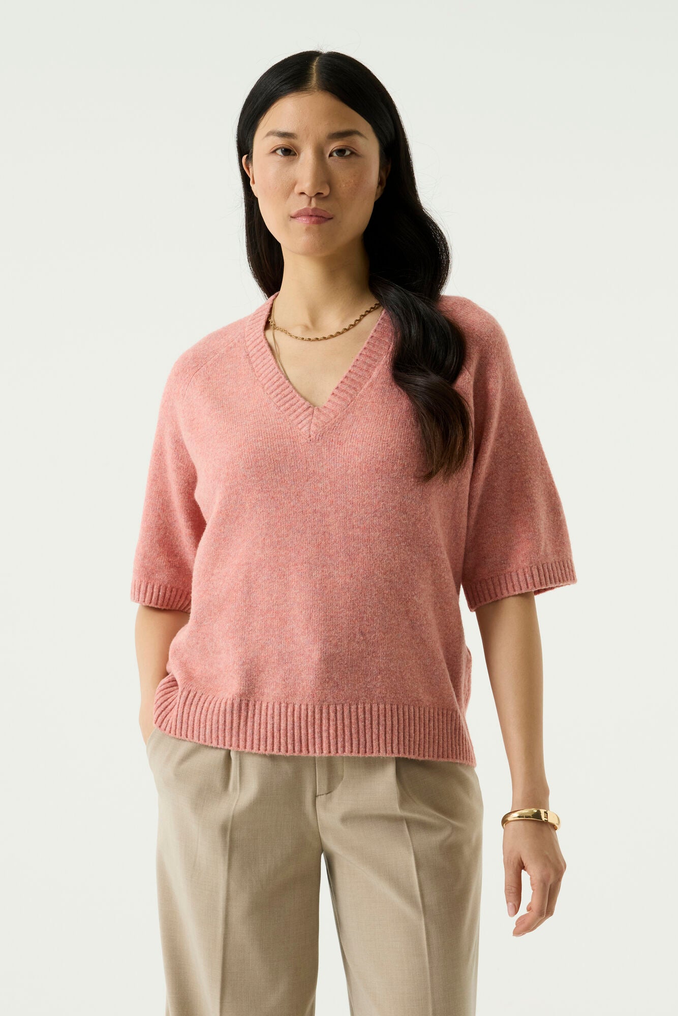 T-shirt manches 3/4 vieux rose