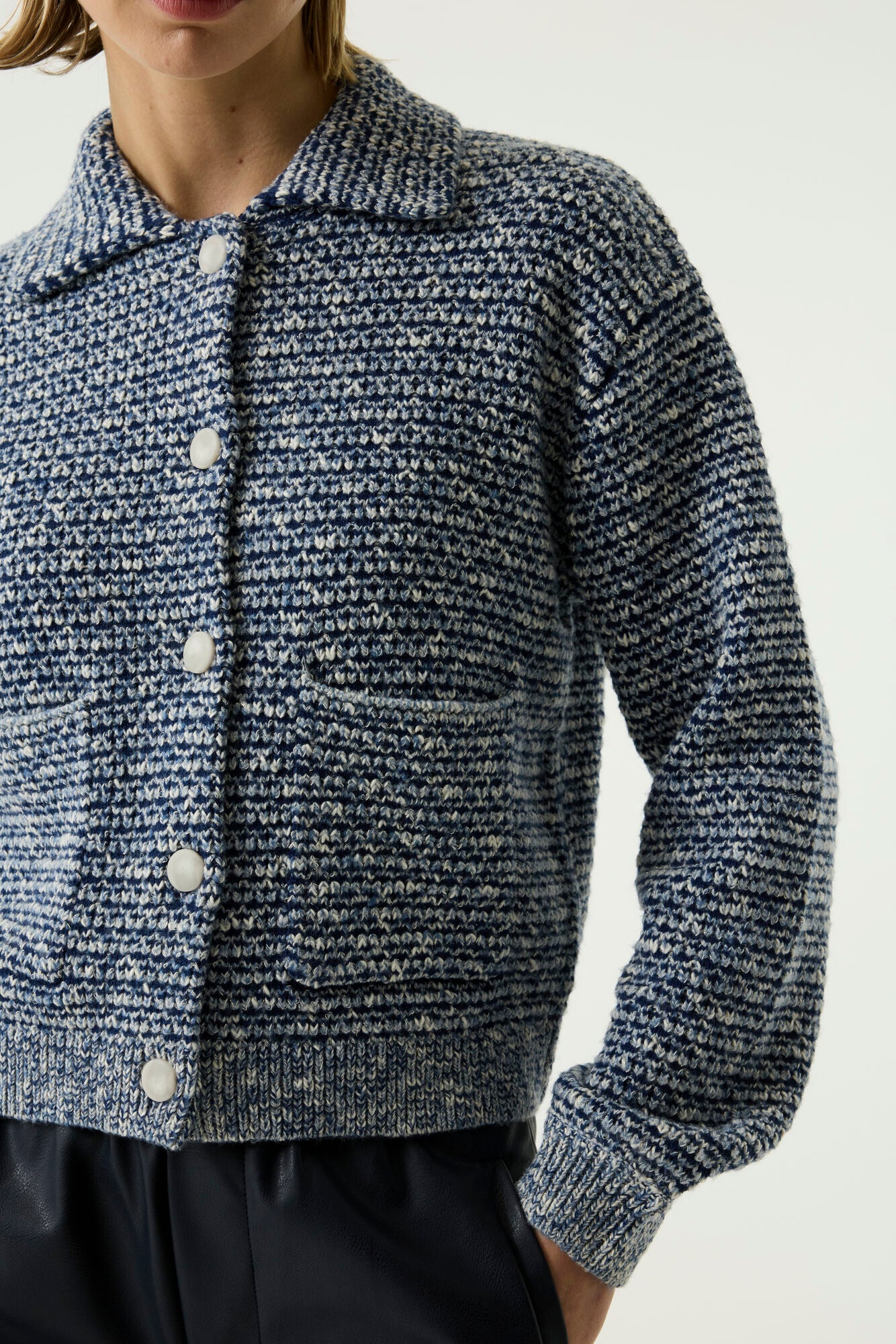 Cardigan chiné marine à col chemise