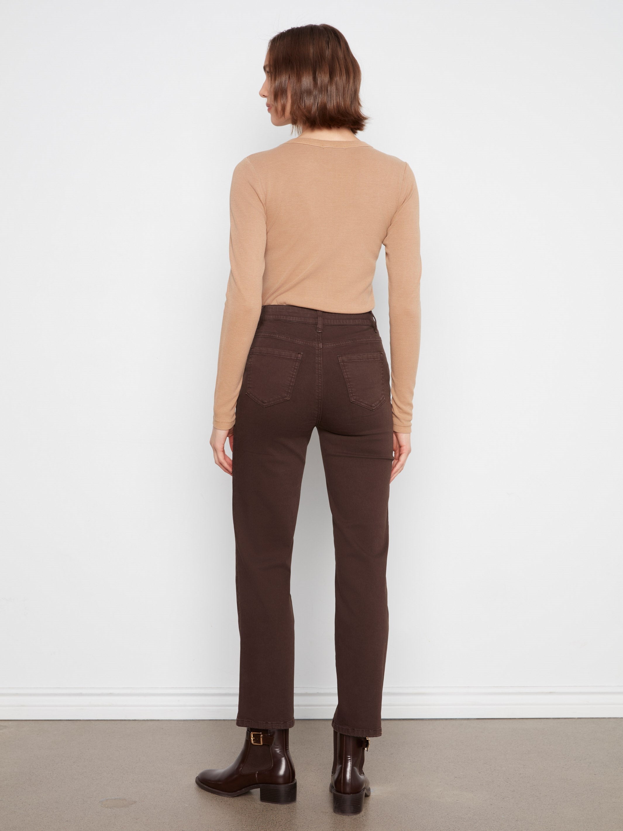 Pantalon à jambe droite en sergé - Café