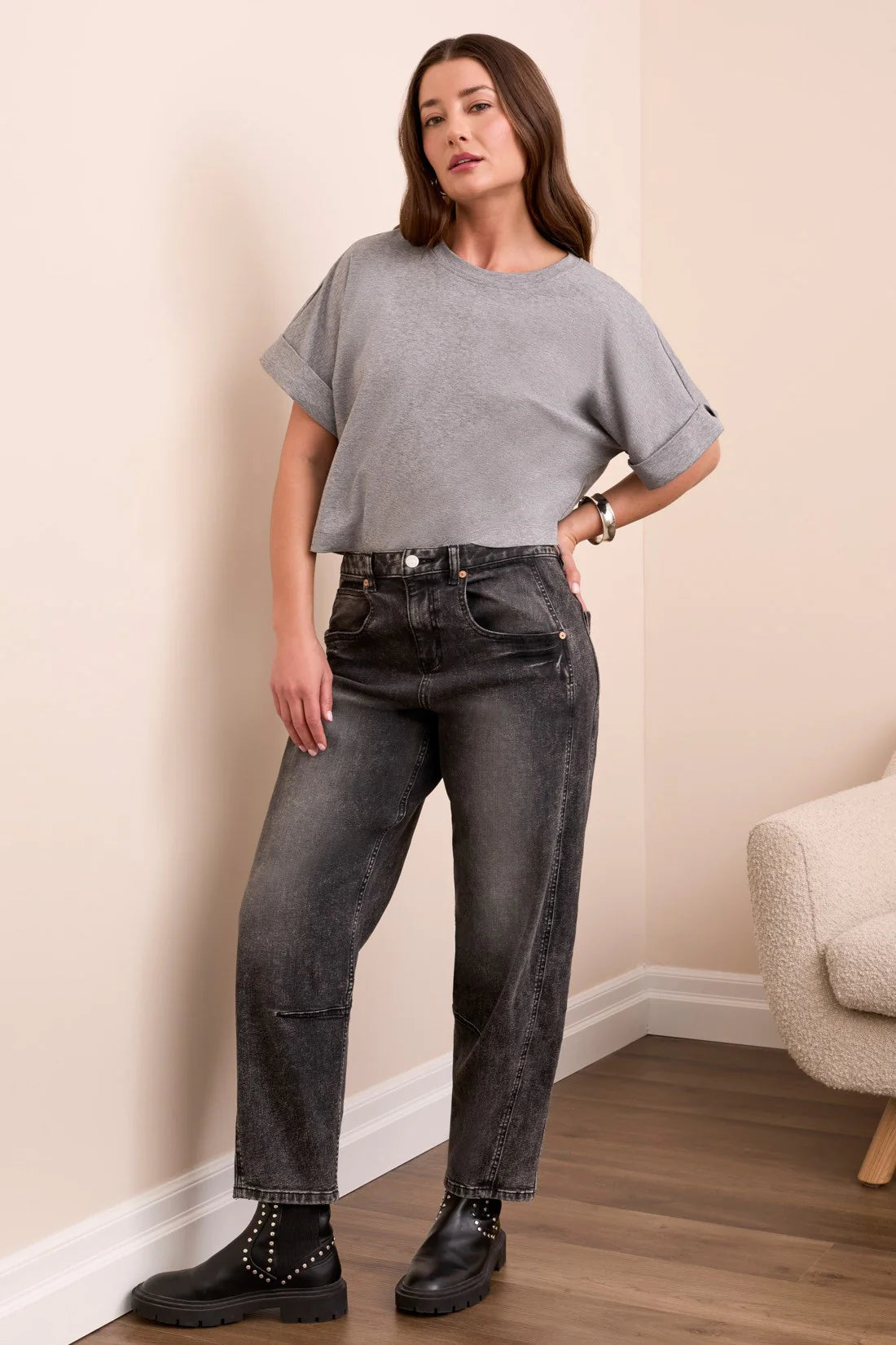 Jeans Audrey à jambe droite extensible