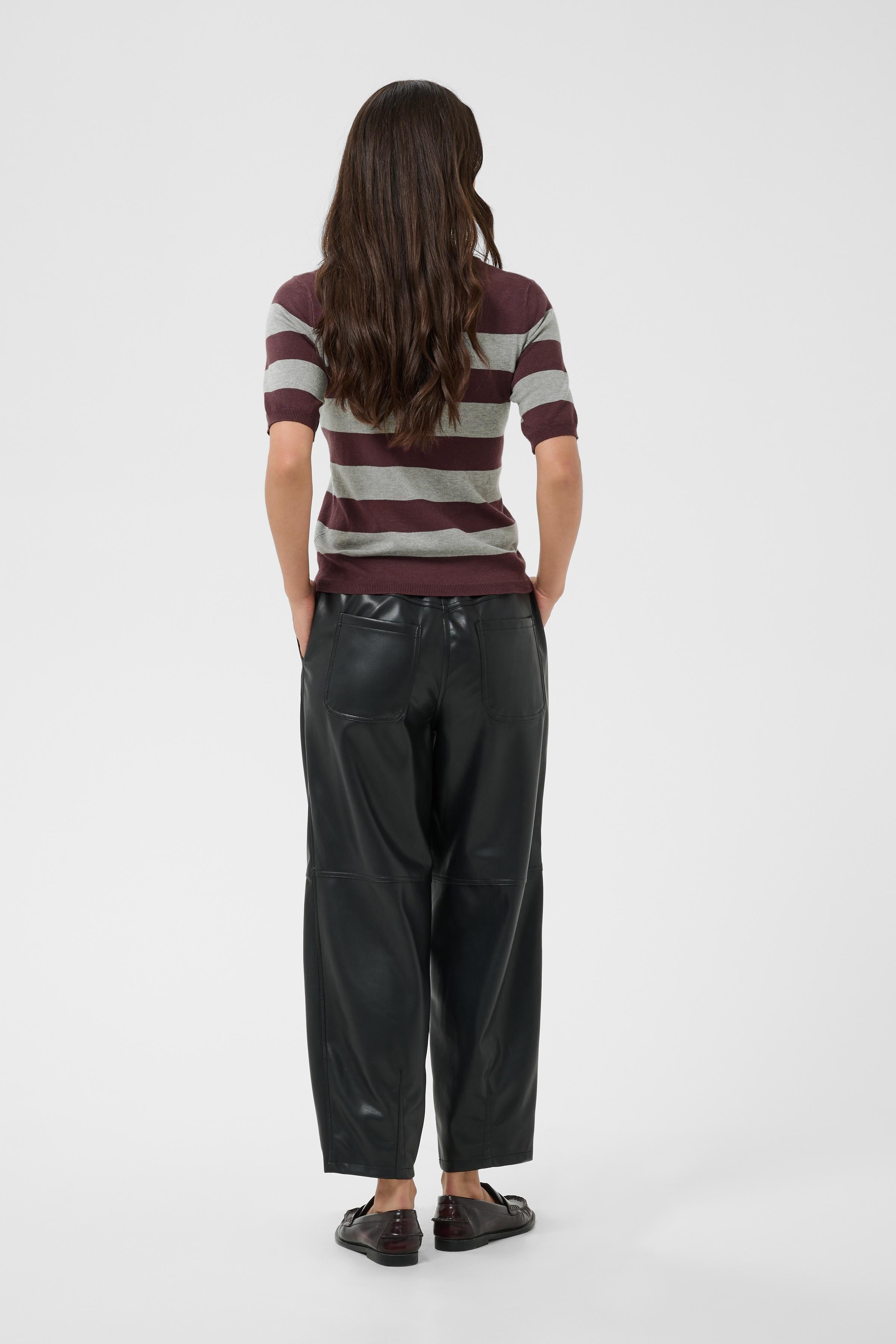 Pull manches 3/4 à rayures bordeaux et gris
