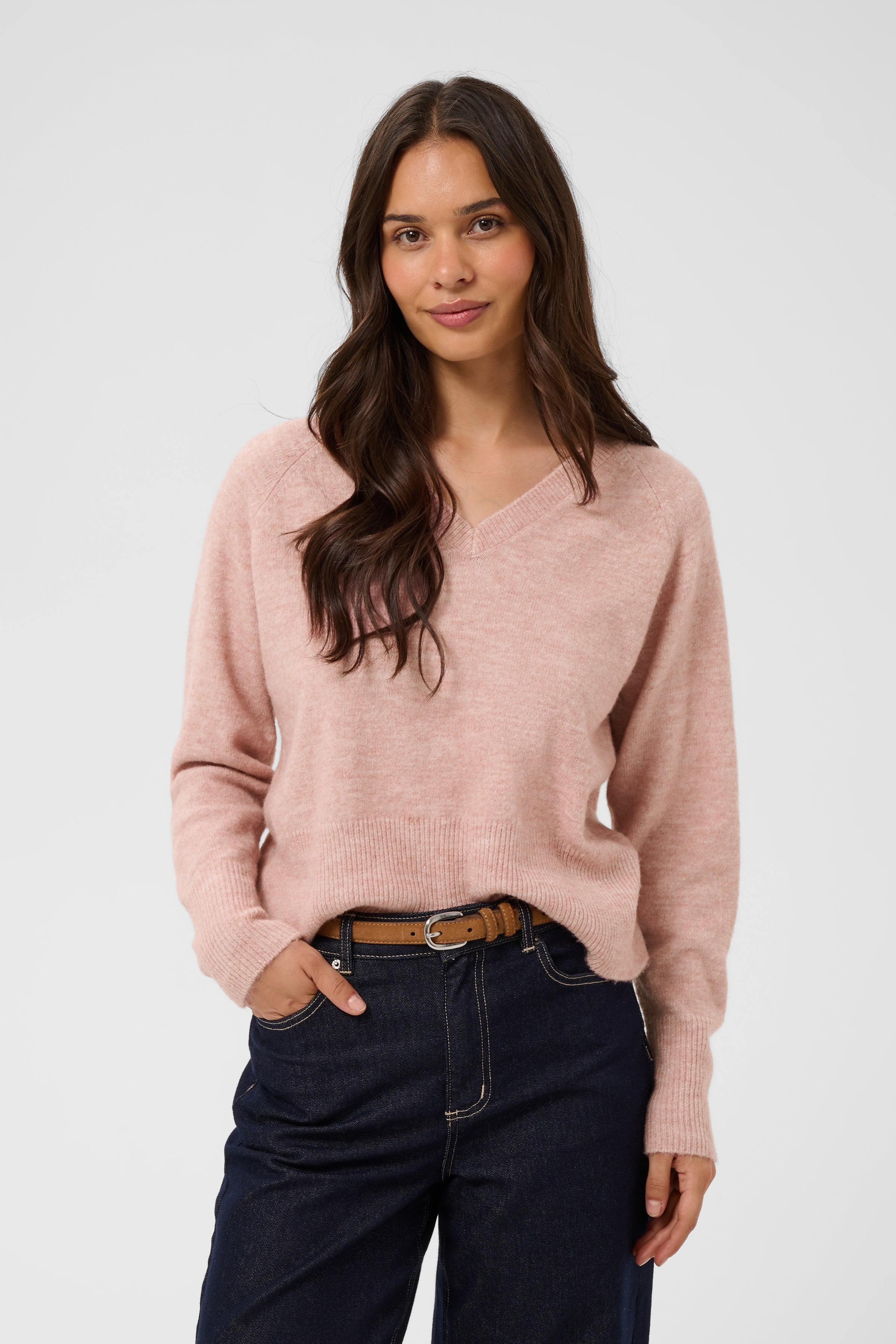 Pull à col en V mauve rosé
