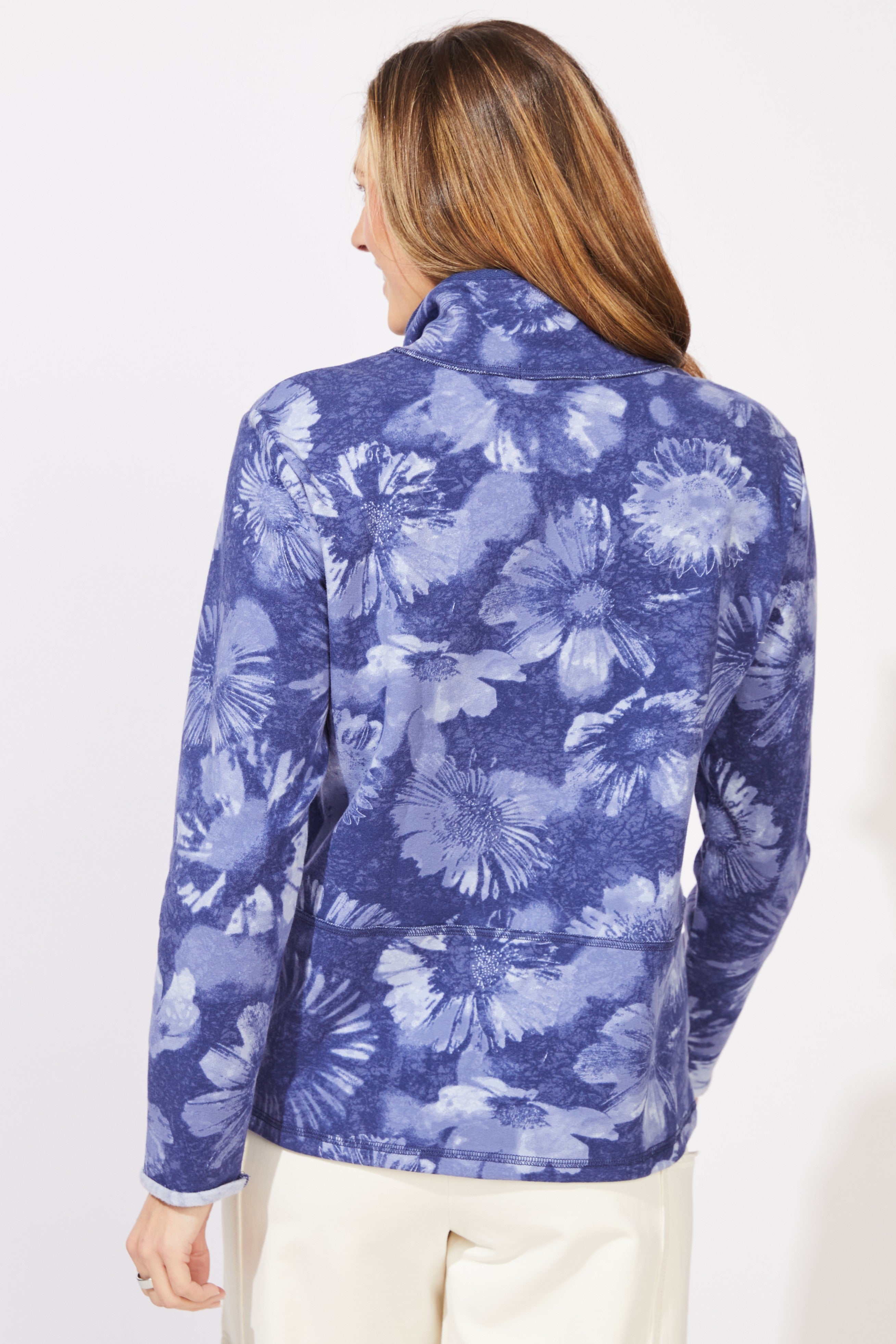 Pull floral à col zippé