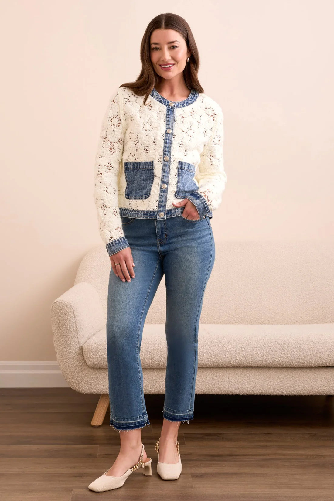 Tribal Veste au crochet mixte avec denim