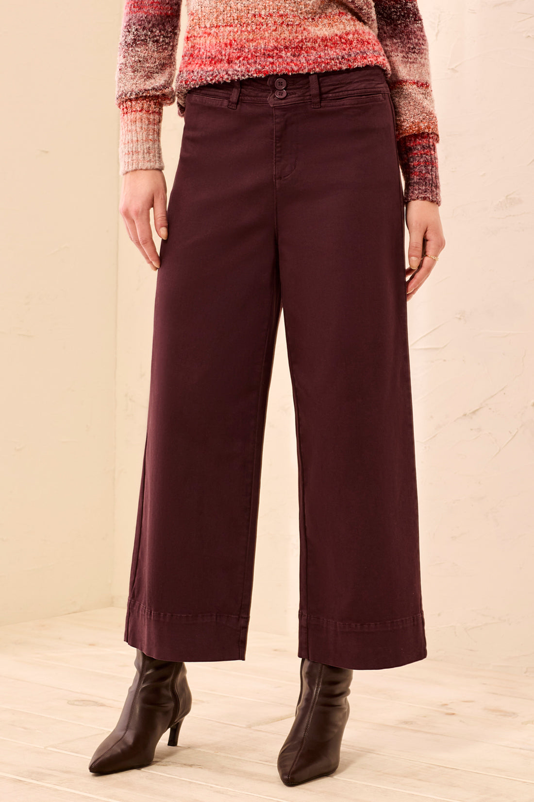 Pantalon large à taille haute prune