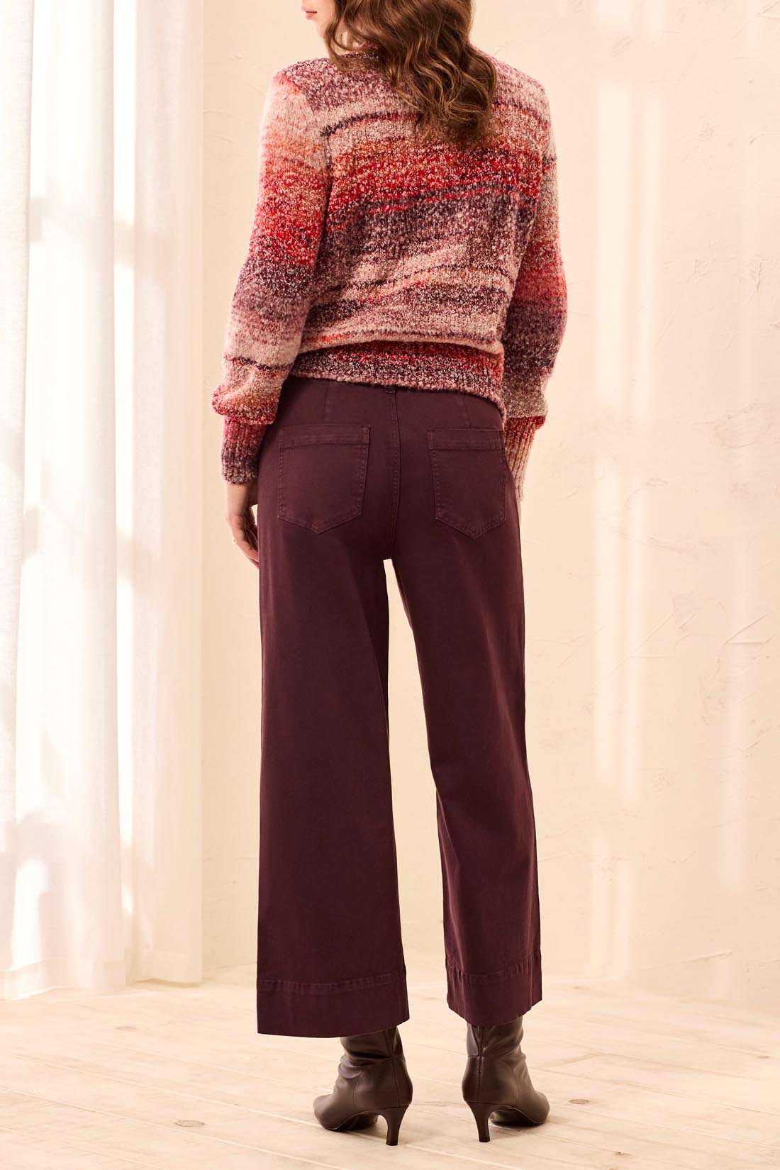 Pantalon large à taille haute prune