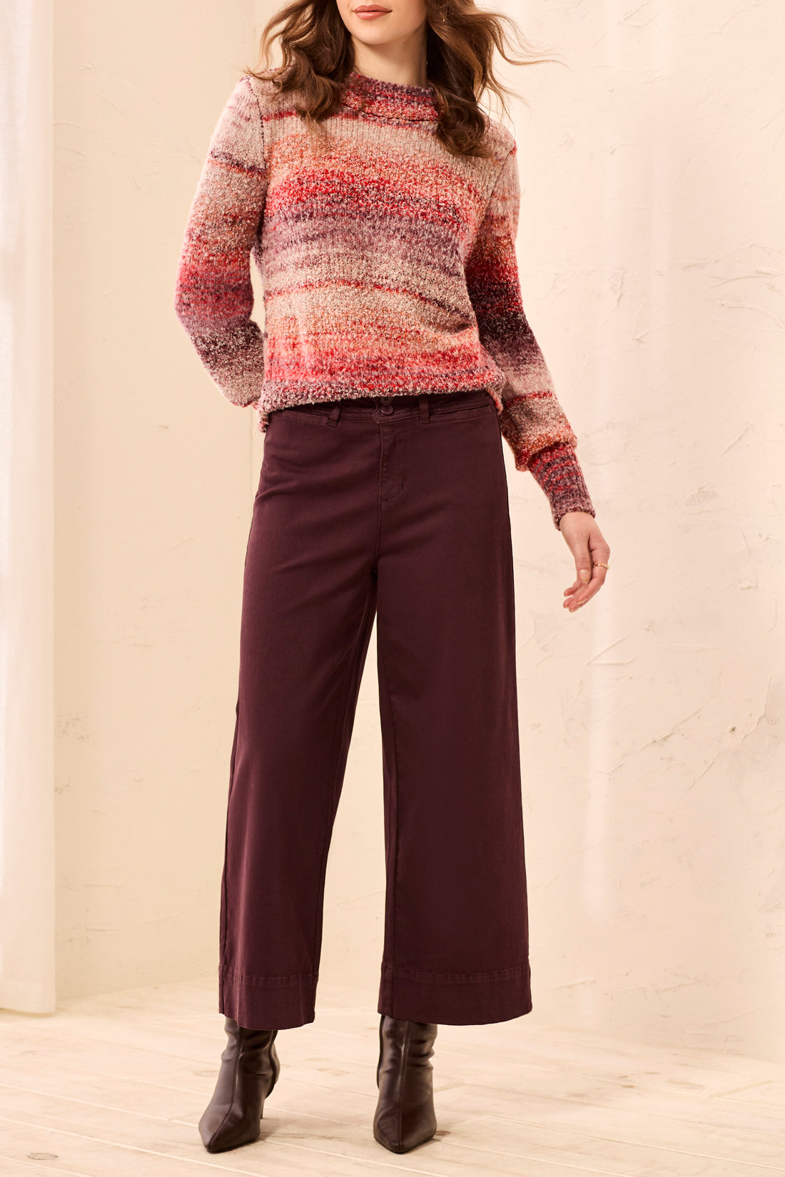 Pantalon large à taille haute prune