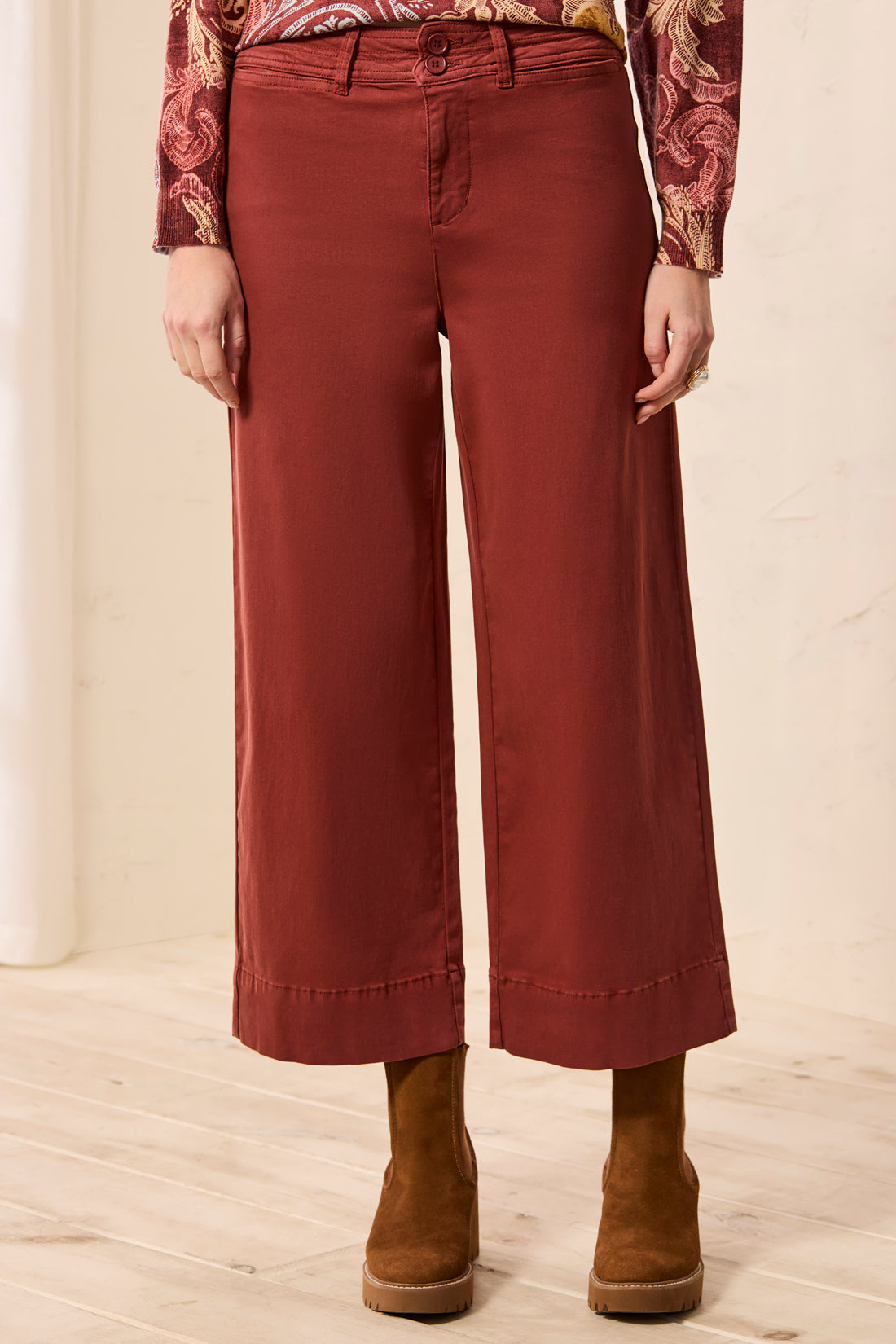 Pantalon large à taille haute terracotta