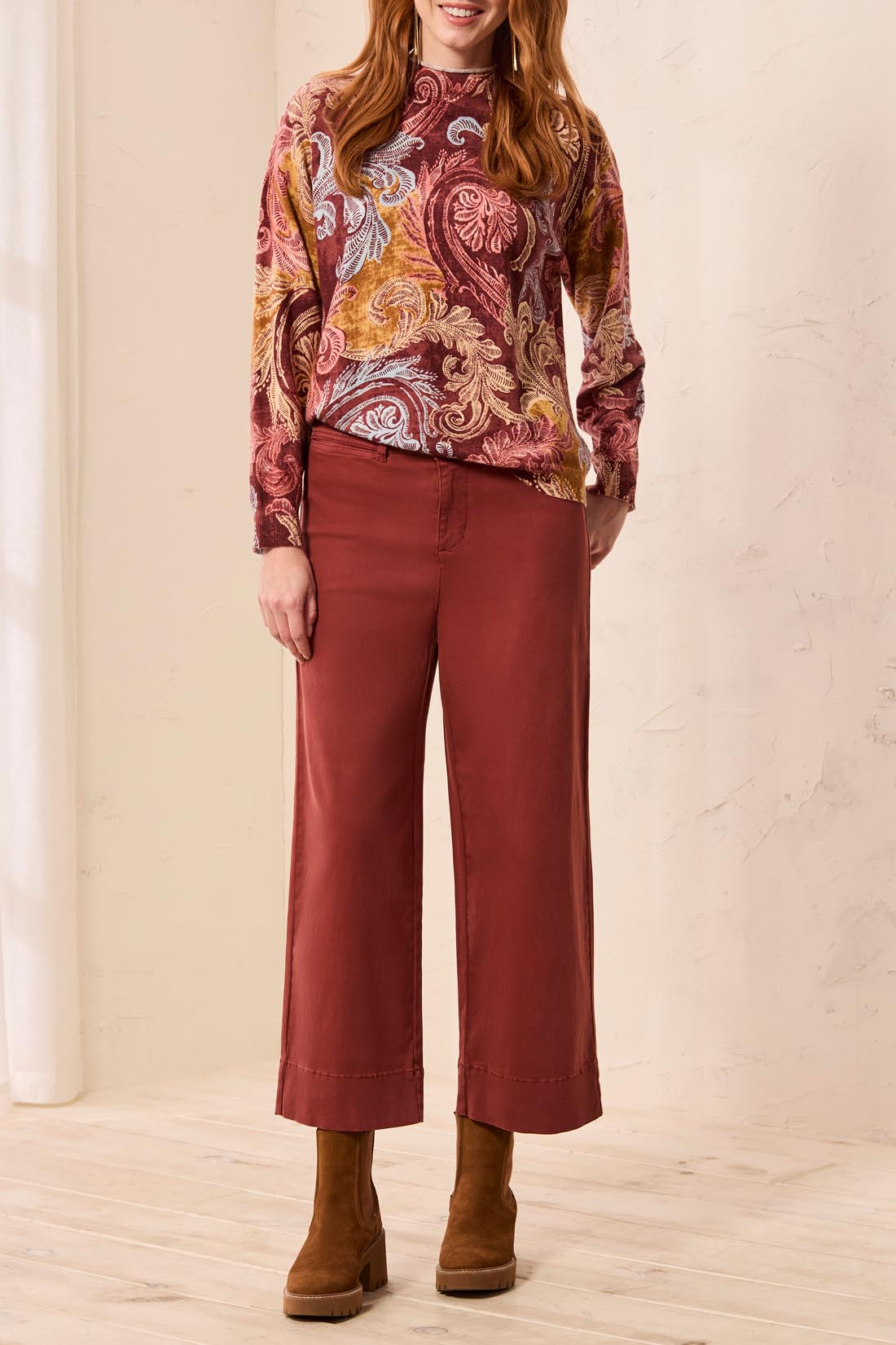 Pantalon large à taille haute terracotta