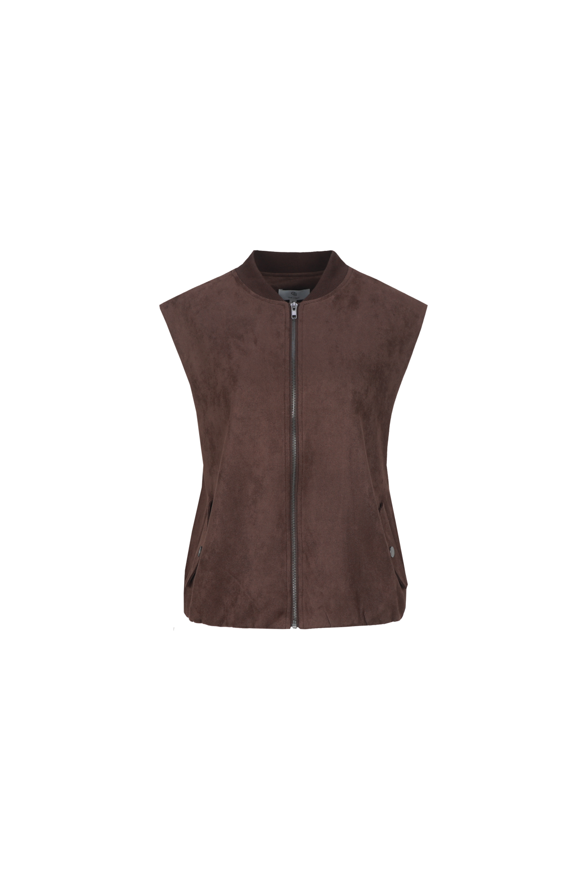 Veste sans manches en suédine avec col montant zippé