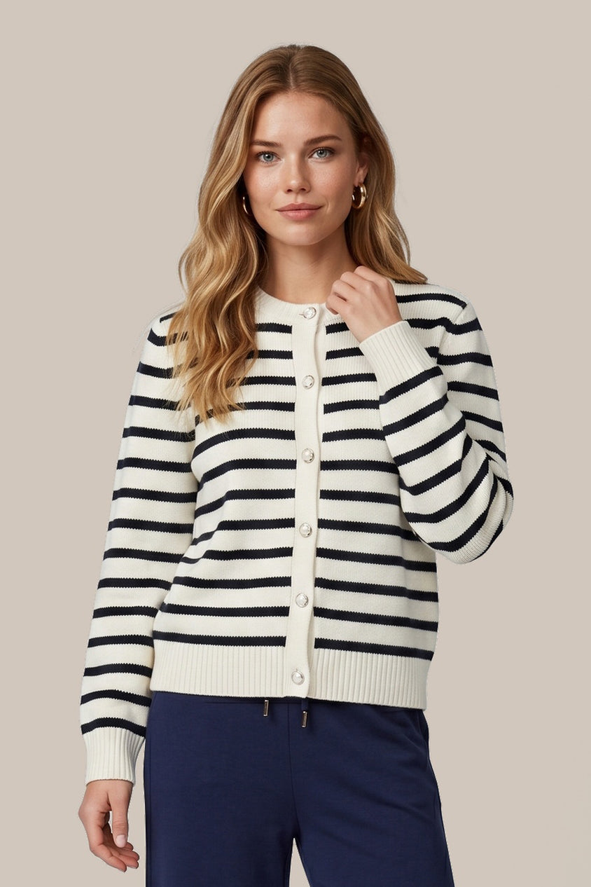 Cardigan rayé avec boutons nacrés