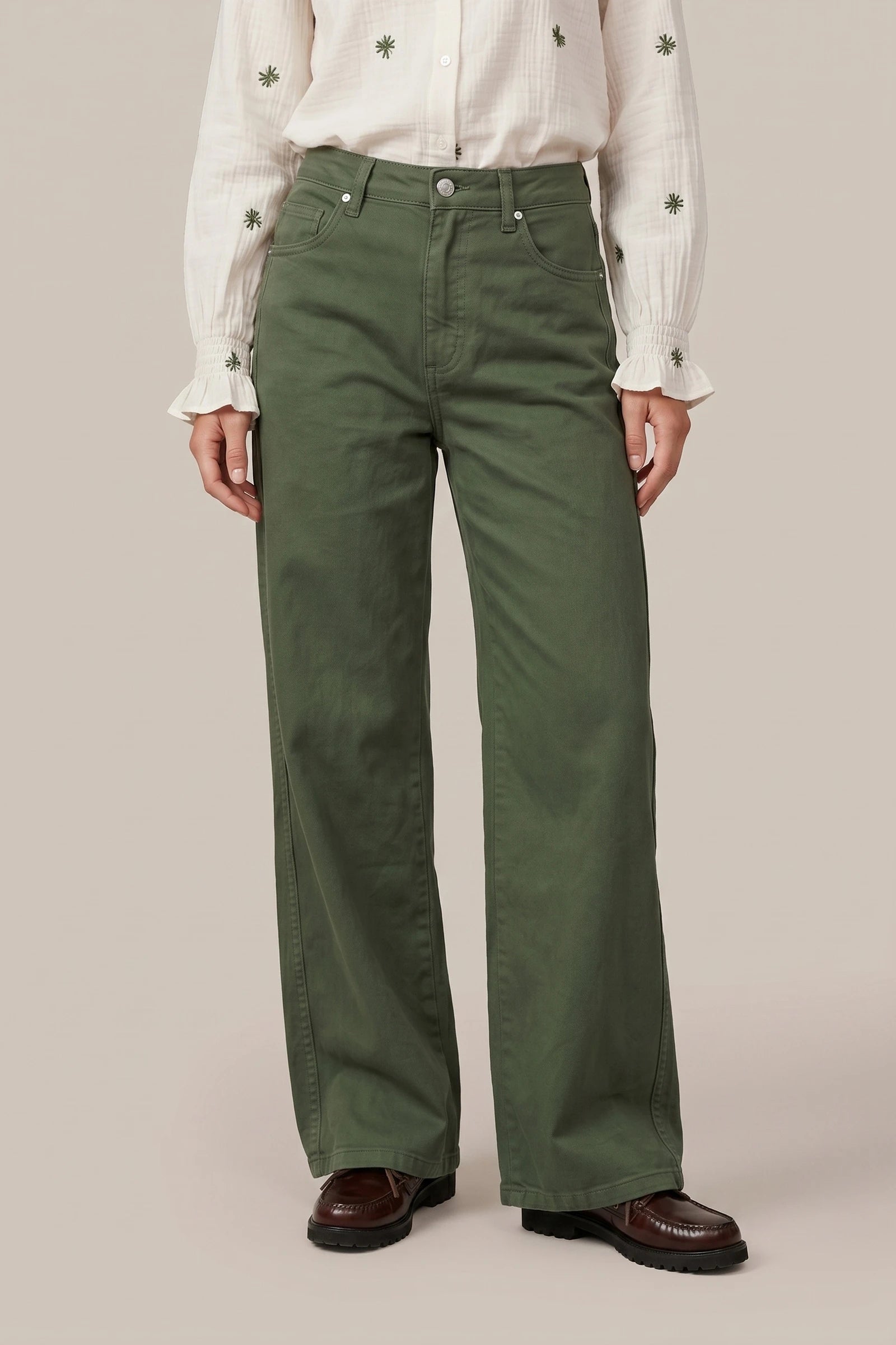 Pantalon large à taille haute kaki