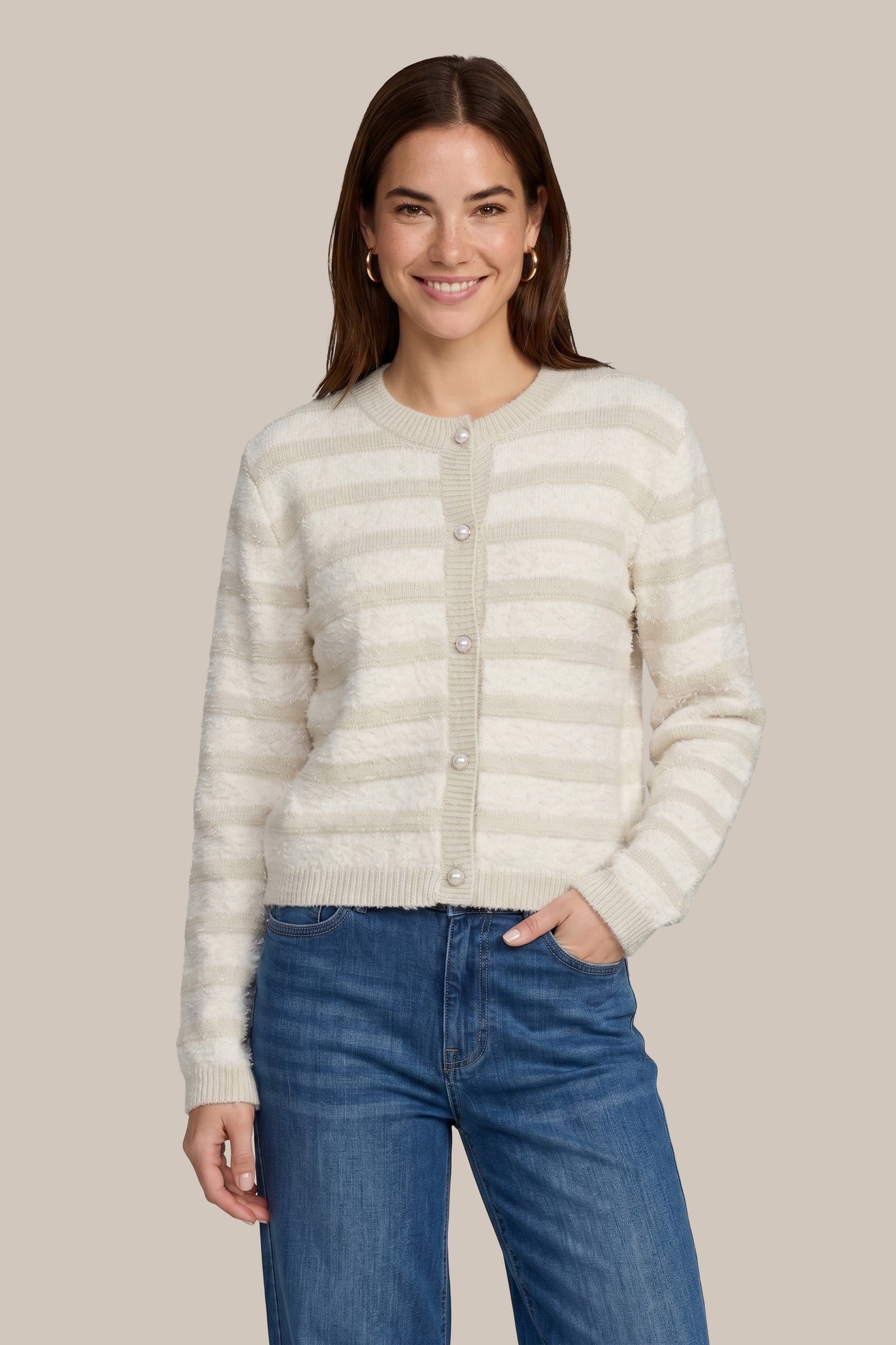 Cardigan duveteux rayé