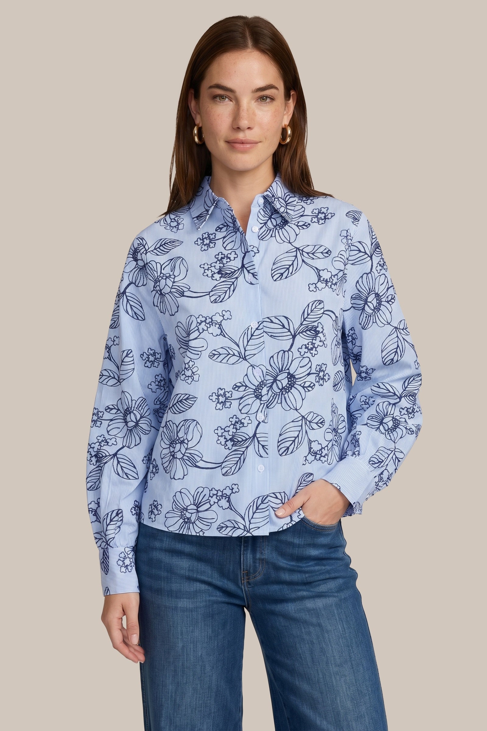 Blouse rayée marine à broderie florale