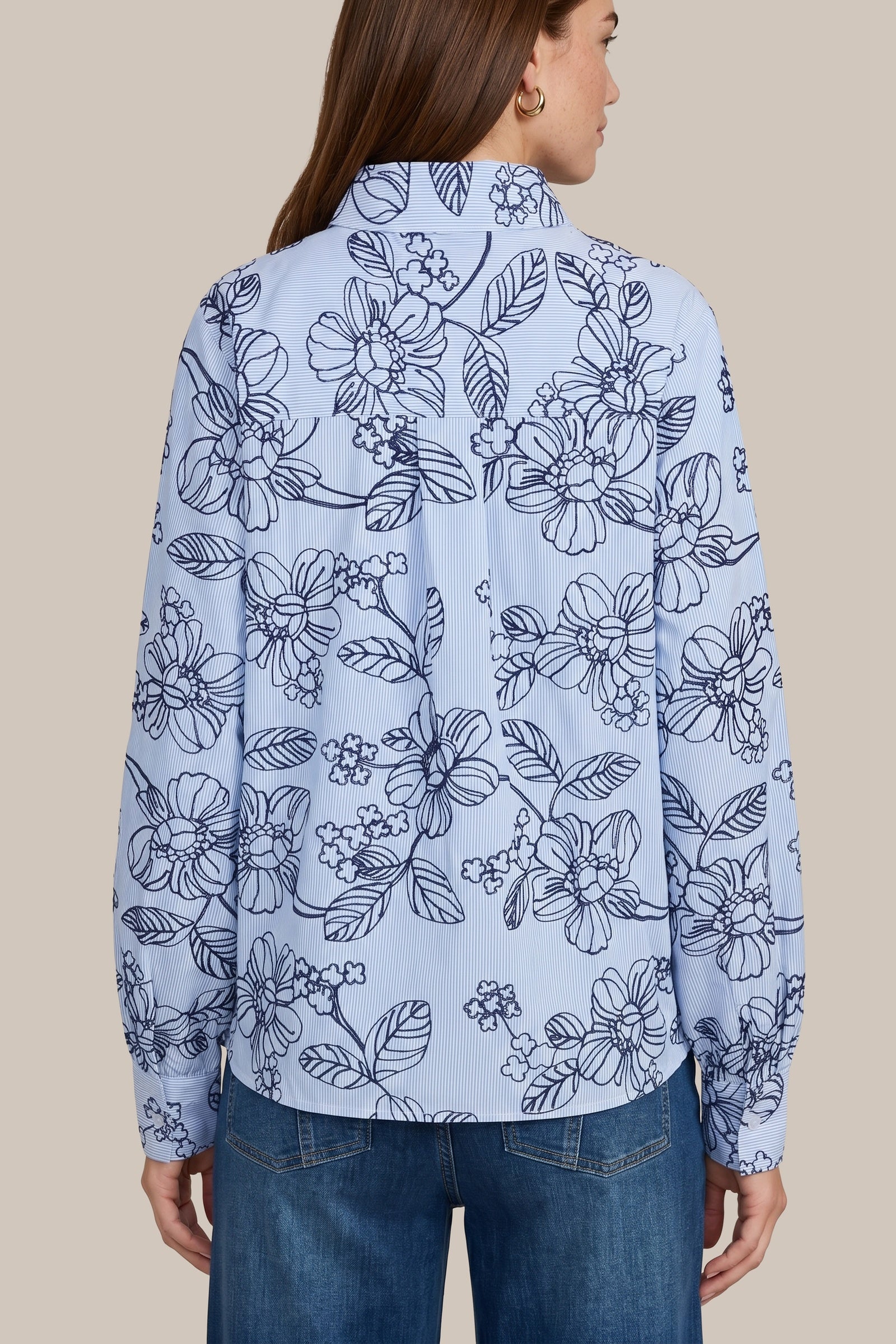 Blouse rayée marine à broderie florale
