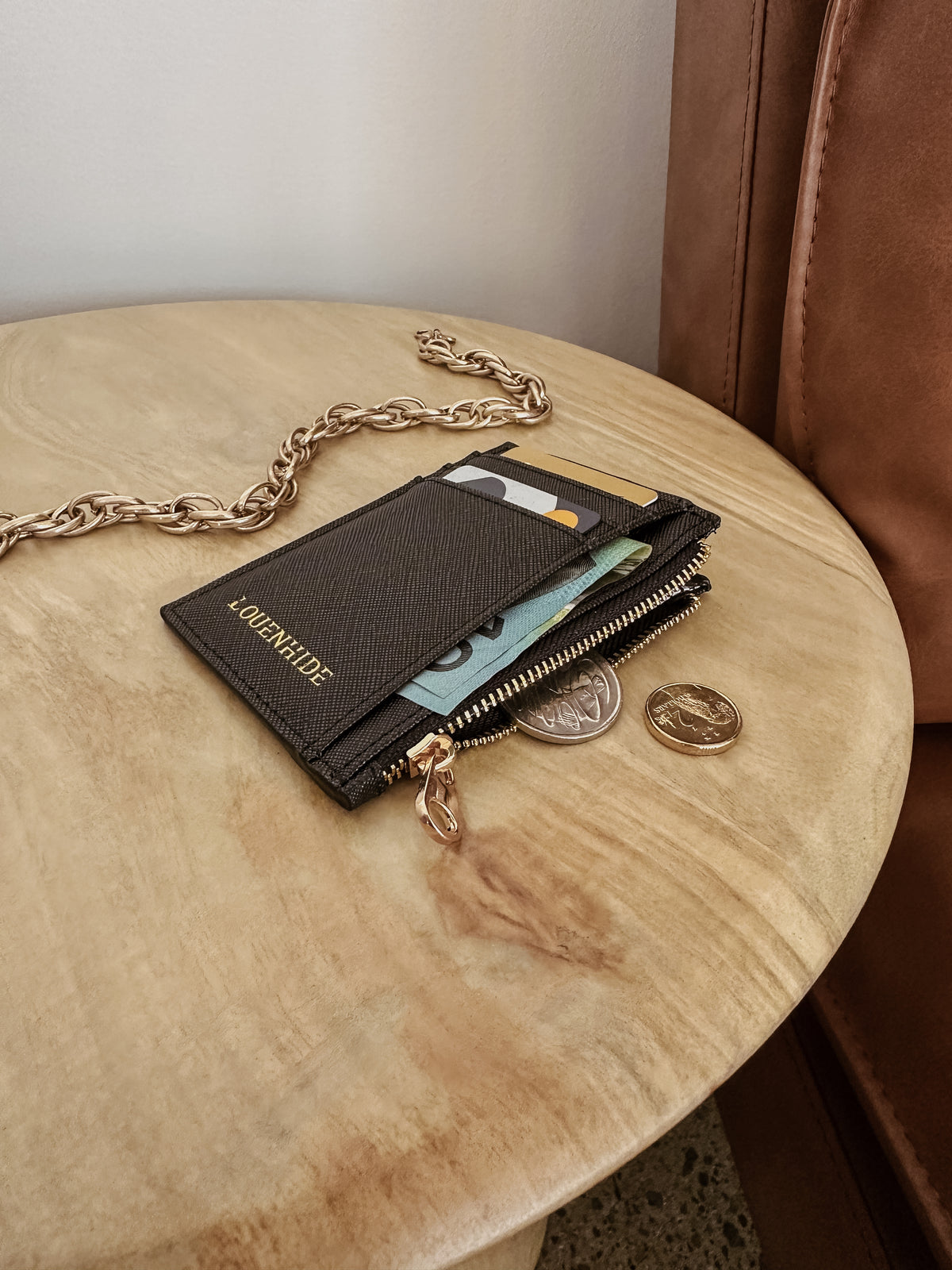 Porte-cartes compact texturé Cara - Noir, camel ou vert sauge