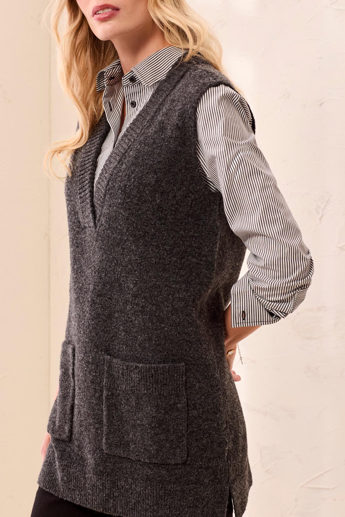 Gilet long en tricot charbon